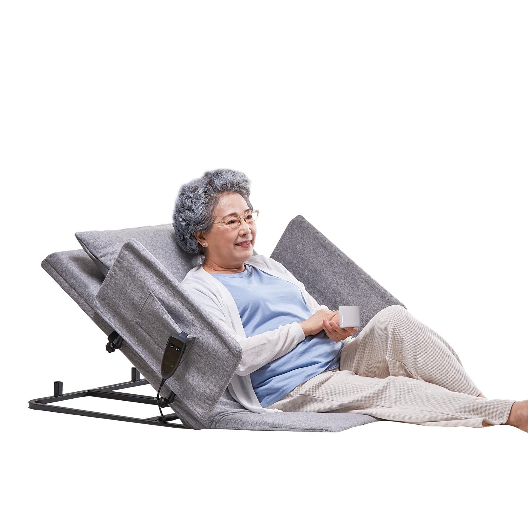 Skuehod Skuehod Electric Power Lifting Adjustable Bed Back Rest for Patient Back Lumbar Support, Assist Elderly to Get Out of Bed Easily, Removeable Bedrails with Pocket, 300lbs Capacity