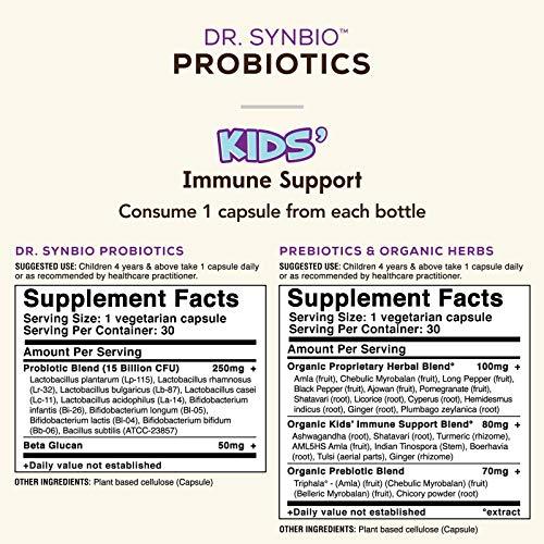 Avira Organic Dr. Synbio Kids’ Immune Support Probiotics & Organic Prebiotics – Triphala & Chicory, 10 Billion CFU & 10 Multiple Strains, Helps Restore Normal Gut Flora & Improve Absorption, Delayed Release