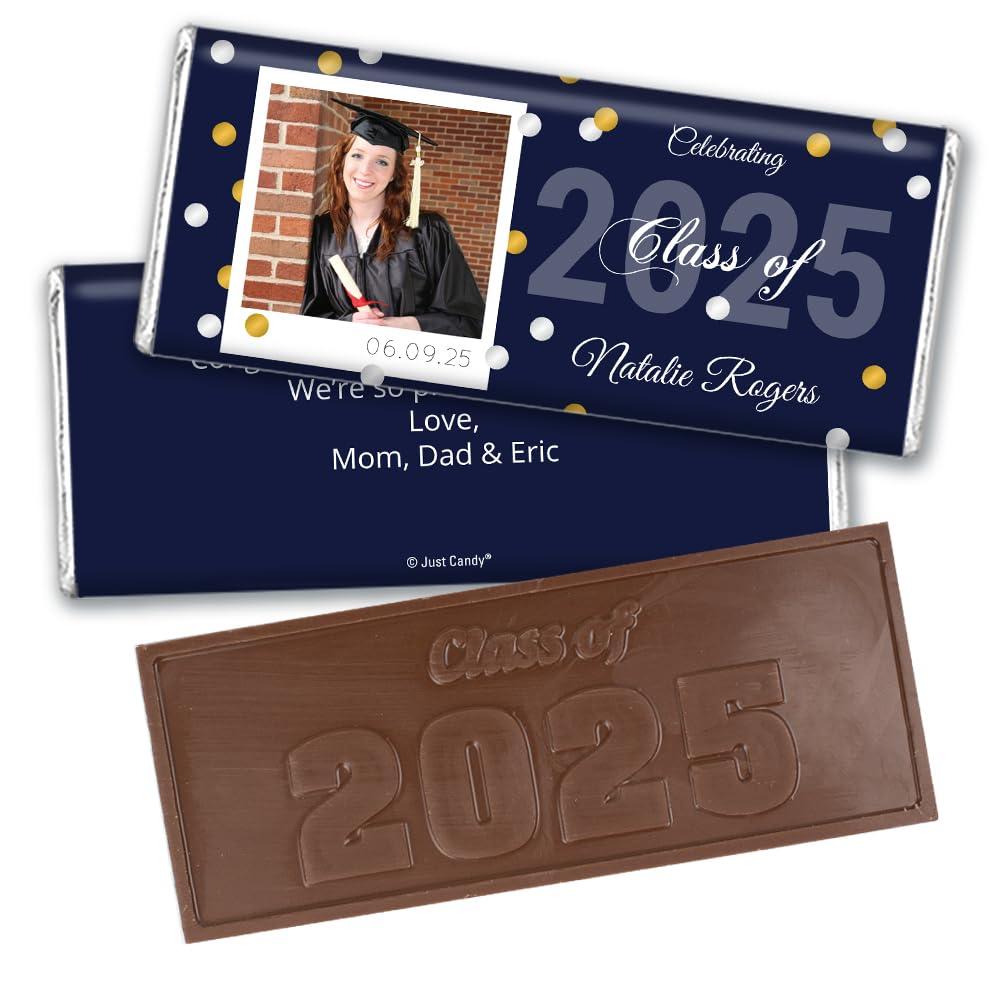 Just Candy 36ct Personalized Graduation Party Favors Engraved Chocolate Bars with Photo (36 Count) - Navy Blue