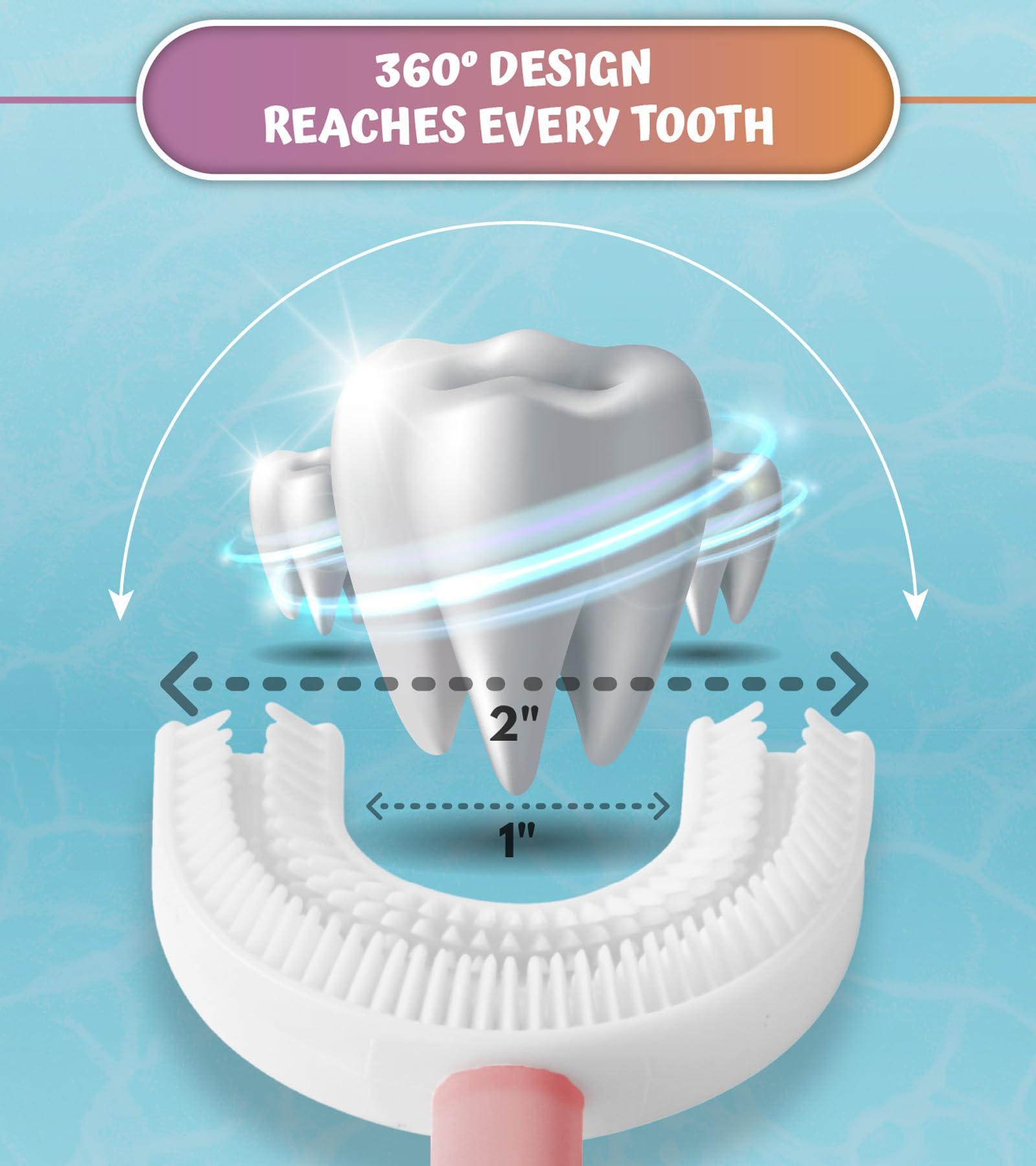 DR. SMITHSONS U Shaped Toothbrush Kids 6-12 Years Old- Two Premium Soft Toothbrushes Come with Travel Case & - Sensory Toothbrush - Rounded Toothbrush Kids Size Head Makes Brushing Fun & Easy - 1 Pink, 1 Blue