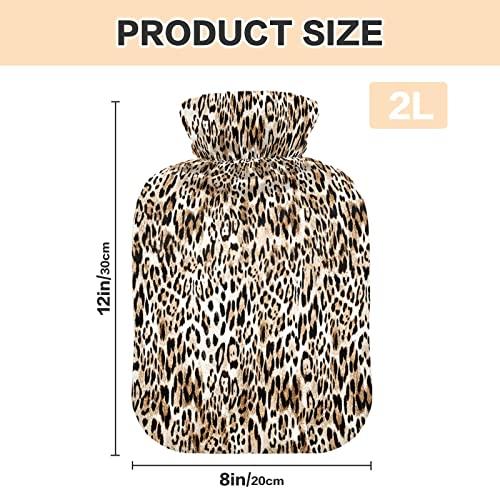 Caikeny Animal Leopard Pattern Hot Water Bottle with Cover Hot Water Bag Bottle for Pain Relief Water Bags for Menstrual Period Cramps Hot Cold Compress Hot Pack Pad 10 * 12 in