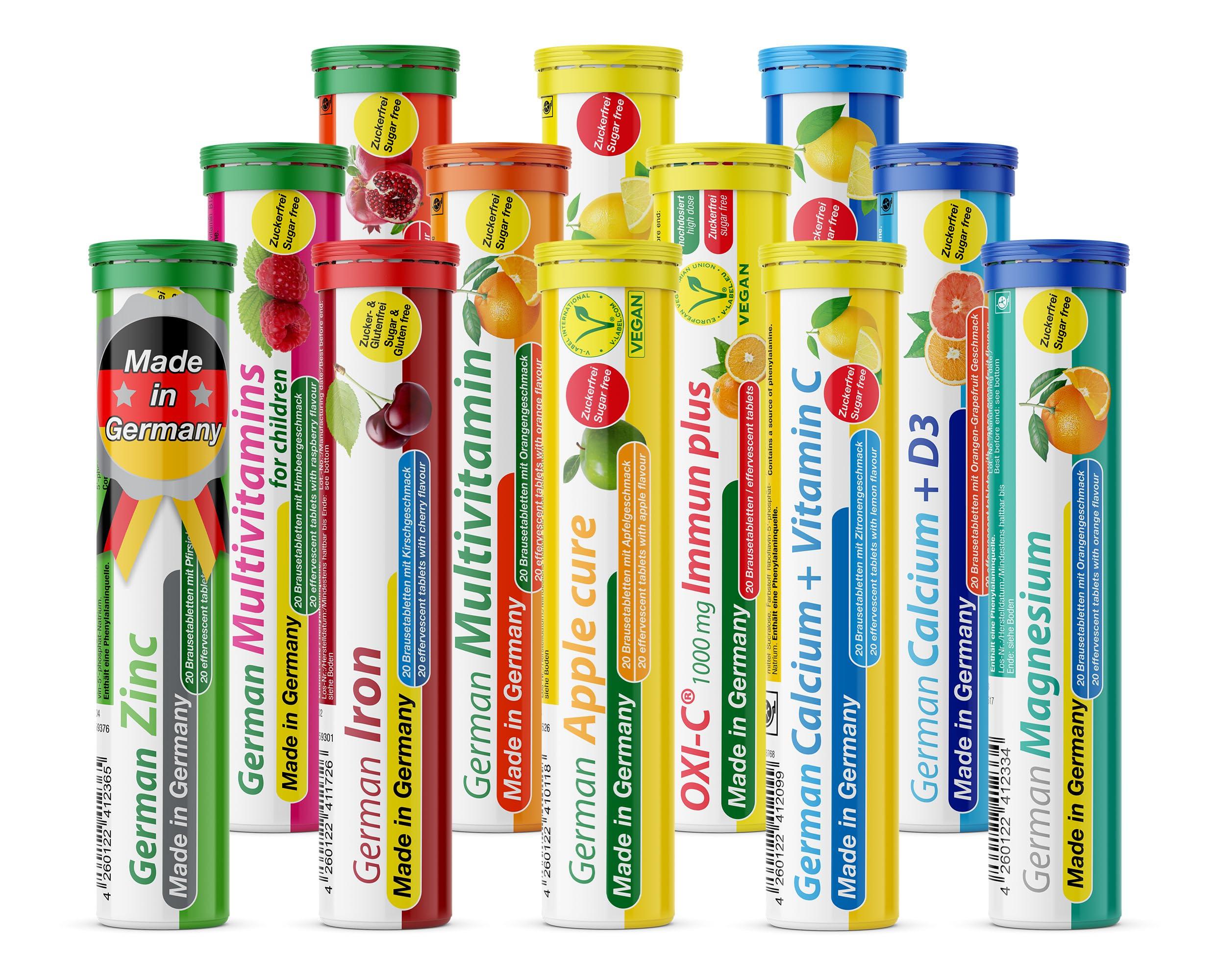 T&D German Vitamin, Minerals - 240 Vegan/Vegetarian Drink Effervescent Tablets - Mixed Fruit Flavor Box - Made in Germany