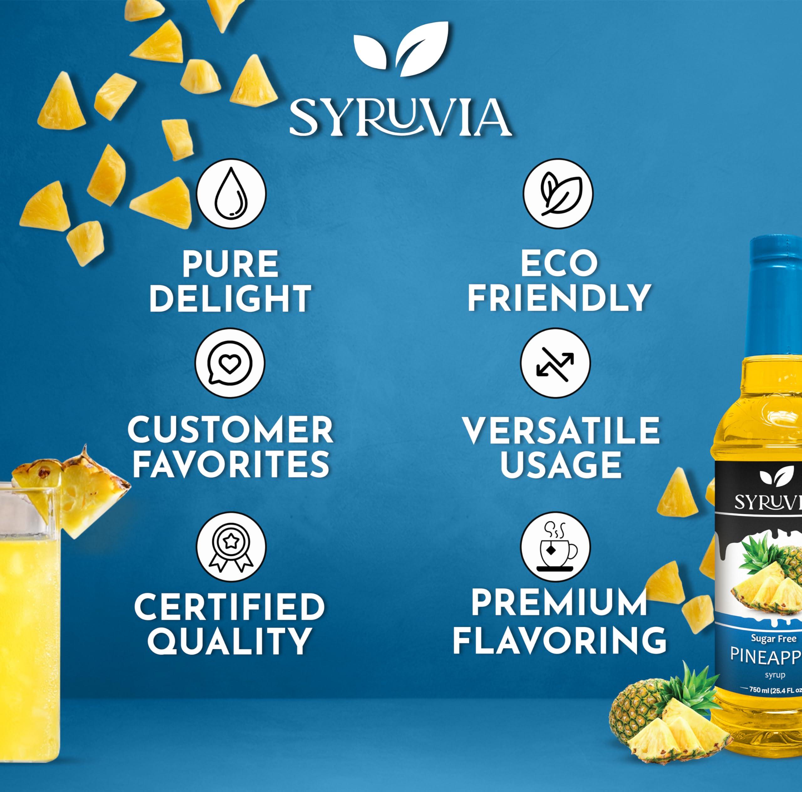 SYRUVIA Syruvia Sugar Free Pineapple Syrup With Syrup Pump Dispenser Pineapple Syrup Flavor, 25.4 fl oz - Perfect for Cocktails, ice Tea, Desserts, Italian Sodas, Ice and More, Kosher and Gluten-Free