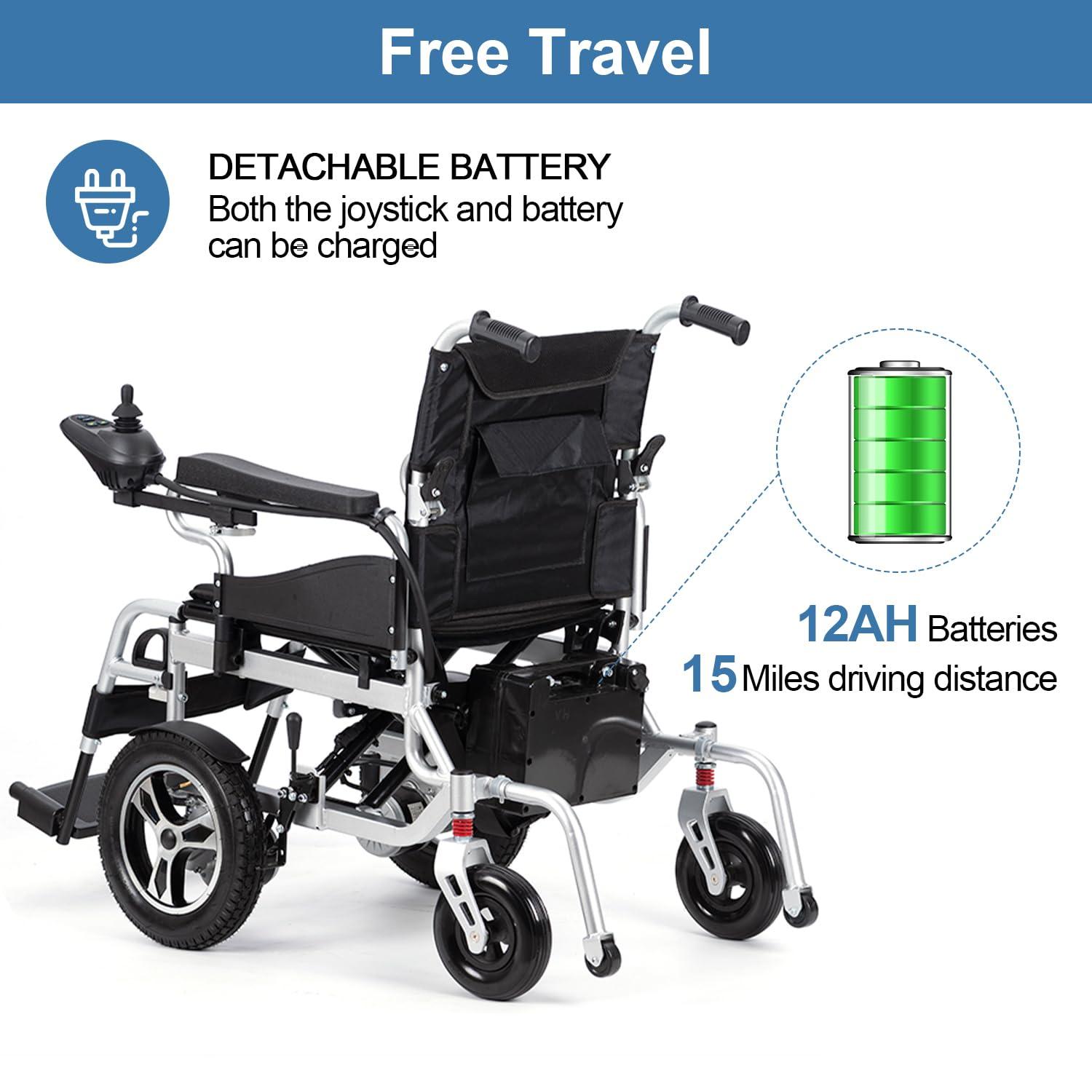 Generic Electric Wheelchair for Adults,20 Miles Long Travel Range Lightweight Foldable Power Wheelchair All Terrain Motorized Wheelchair for Seniors Compact Portable Airline Approved-Supports 330lbs