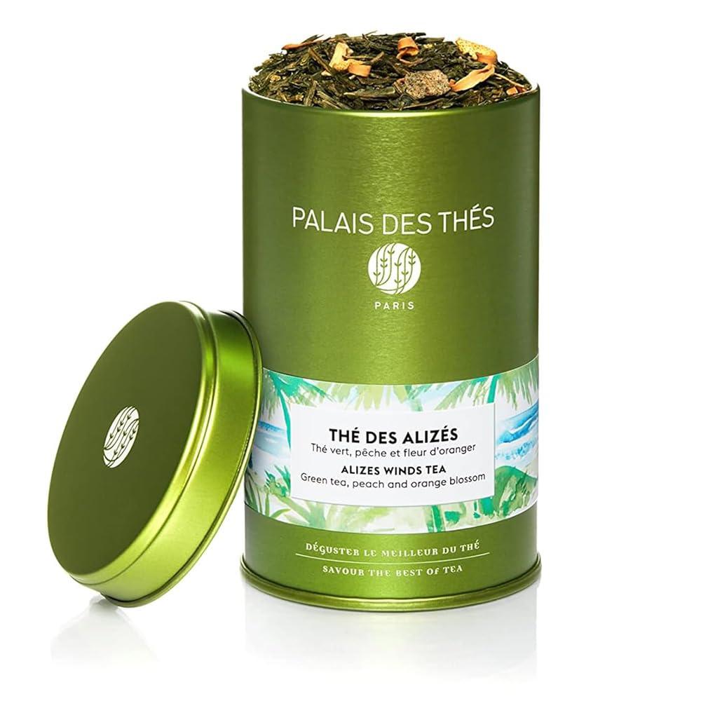 Palais des Thés Palais des Thés - Thé des Alizes - Premium Gourmet Green Tea with White Peach, Kiwi, Watermelon, and Flower Petals - 3.5oz Loose Leaf Metal Gift Tin