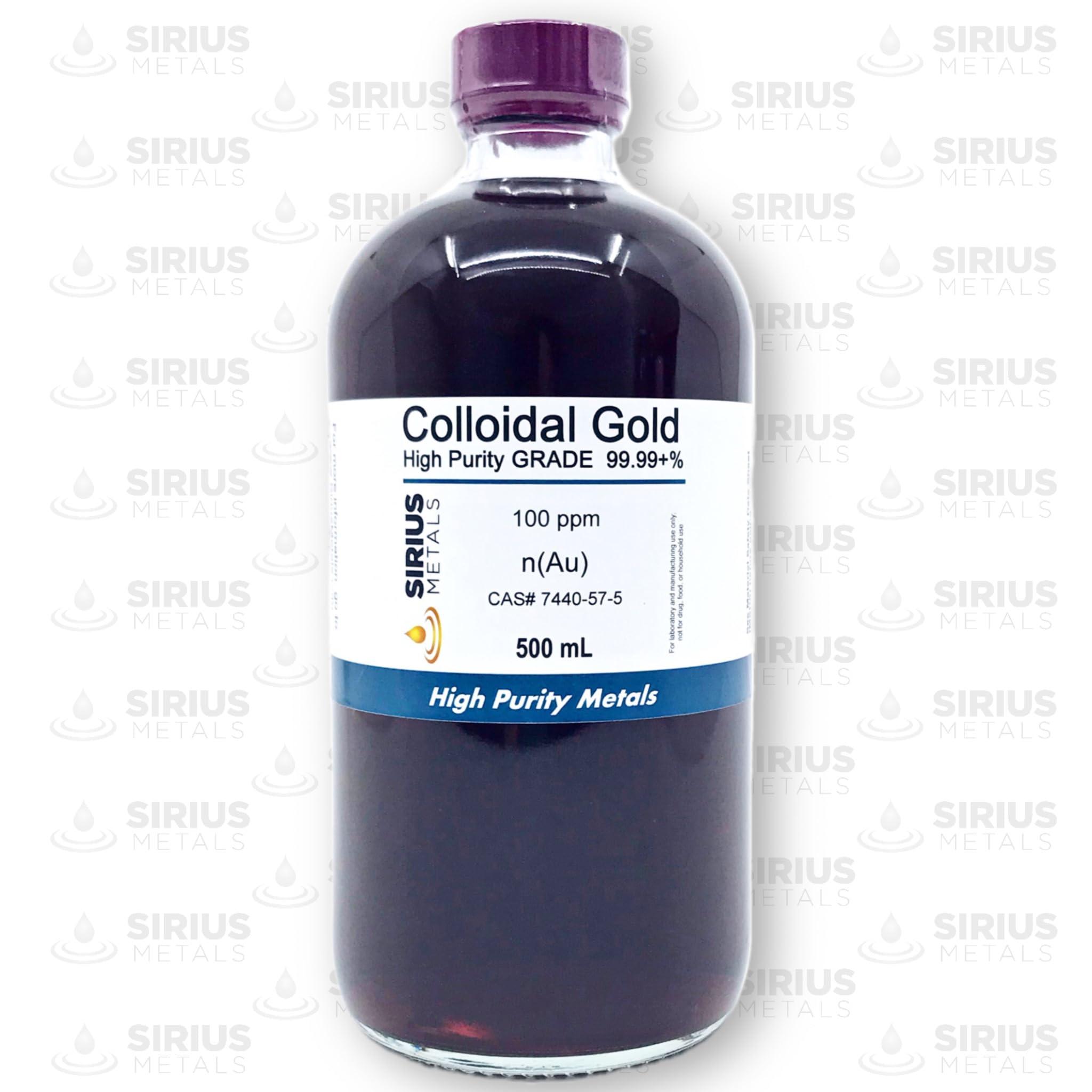 Sirius Metals True Colloidal Gold (100 ppm) - 99.99+% purity - 500 mL (16.9 Fl Oz) in a clear glass bottle
