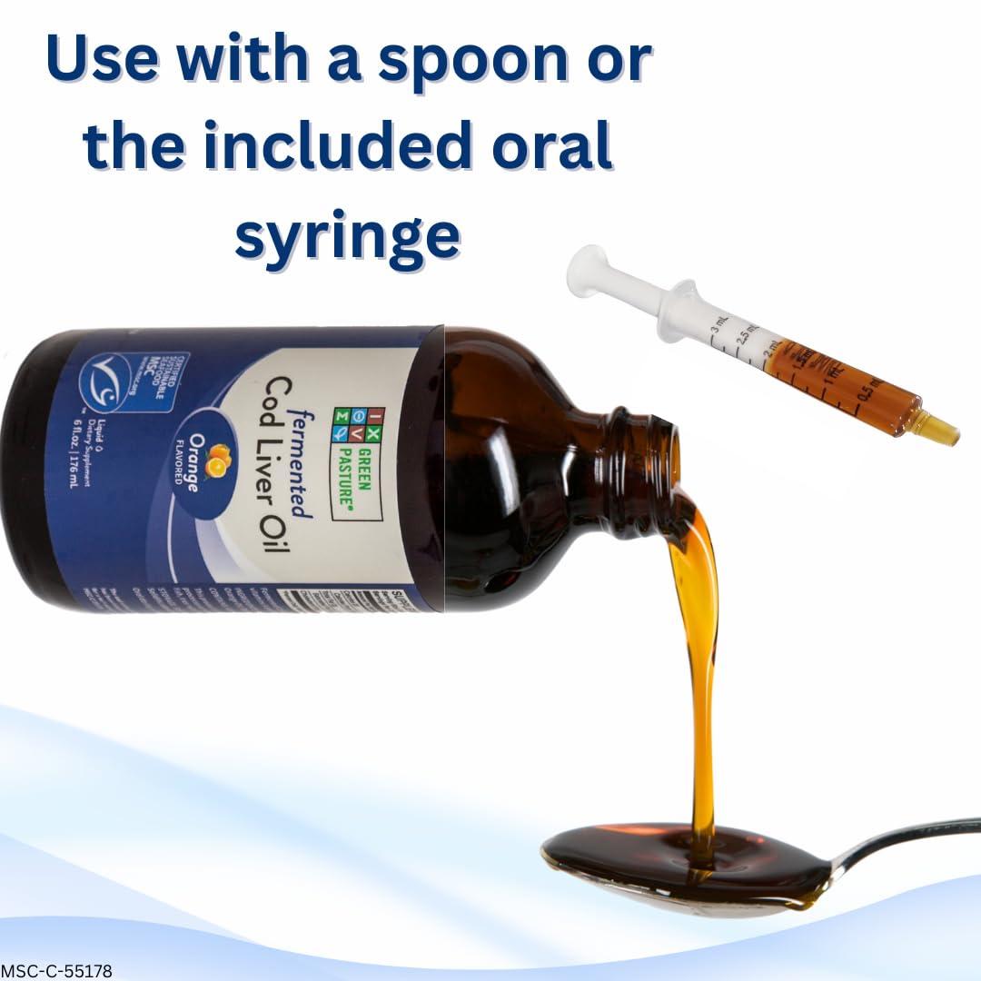 Green Pasture Green Pasture - Fermented Cod Liver Oil Liquid - 6 fl. oz. Vitamin A Vitamin D Omega 3 Omega 6 Omega 9 (6oz Orange)