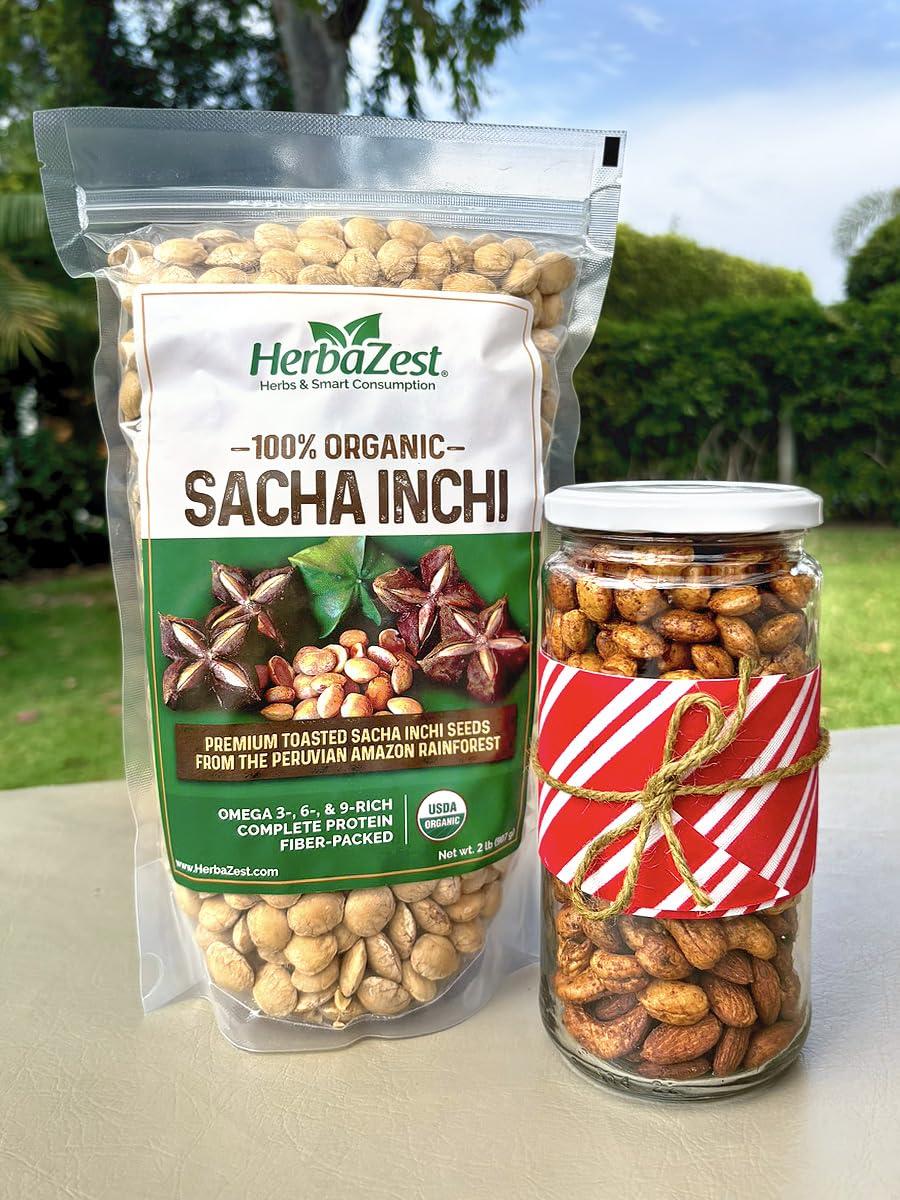 HerbaZest HerbaZest Sacha Inchi Seeds (2 LB) - USDA Certified Organic - Vegan, Non-GMO & Gluten-Free - Perfect for Snacks, Baked & Non-Baked Goods