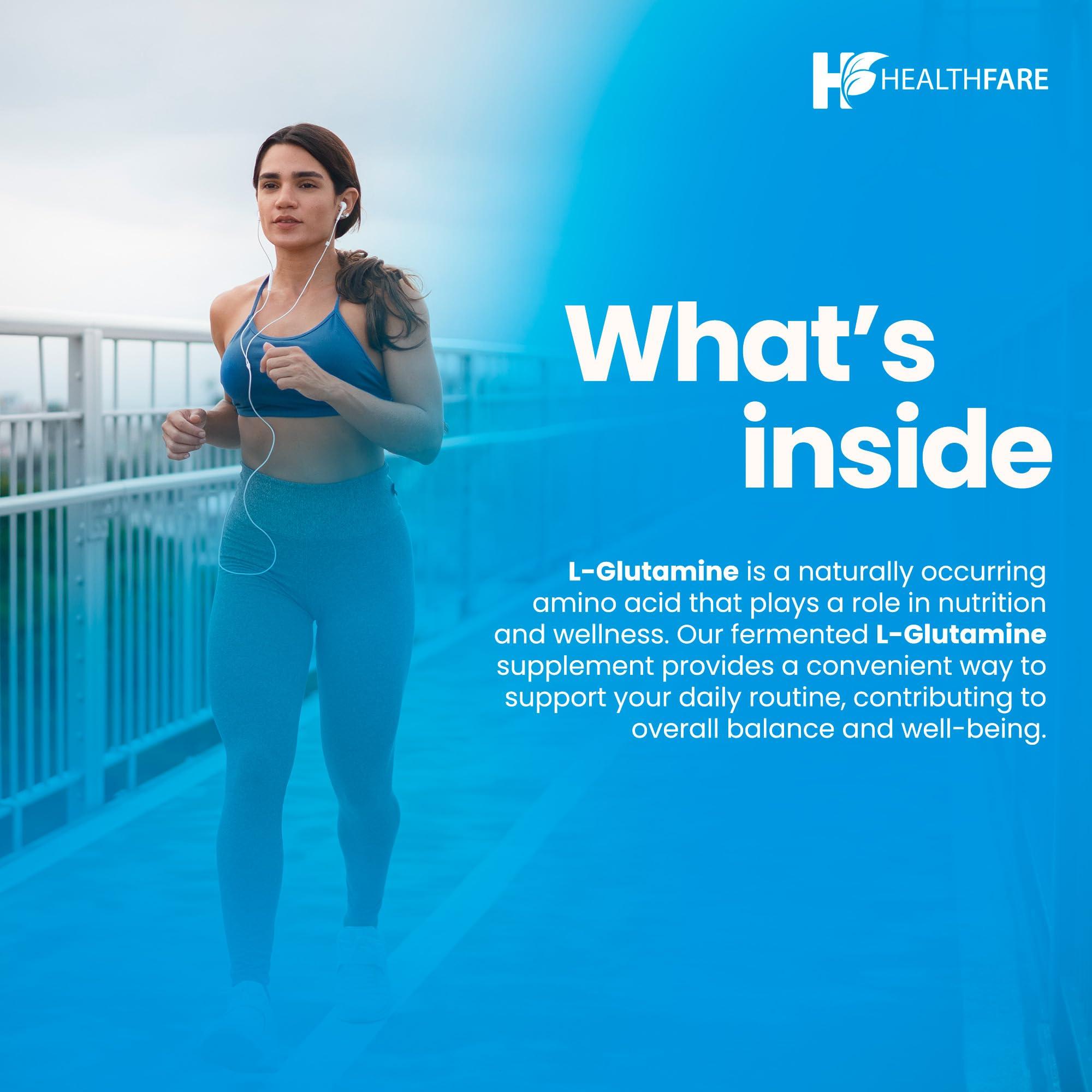 Healthfare HealthFare L-Glutamine 1000mg Capsules | 240 Capsules | Amino Acid Fuel for Gut & Muscle Health | Non-GMO | Gluten-Free | Support for Recovery & Wellness | Made in The USA