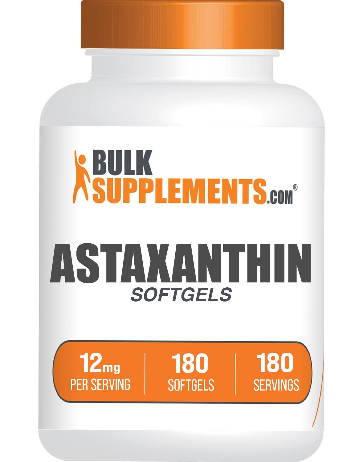 BULKSUPPLEMENTS.COM BulkSupplements.com Astaxanthin 12mg Softgels - Astaxanthin Supplements, Antioxidant Source - Gluten Free, 1 Astaxanthin Softgel per Serving, 180 Count (Pack of 1)