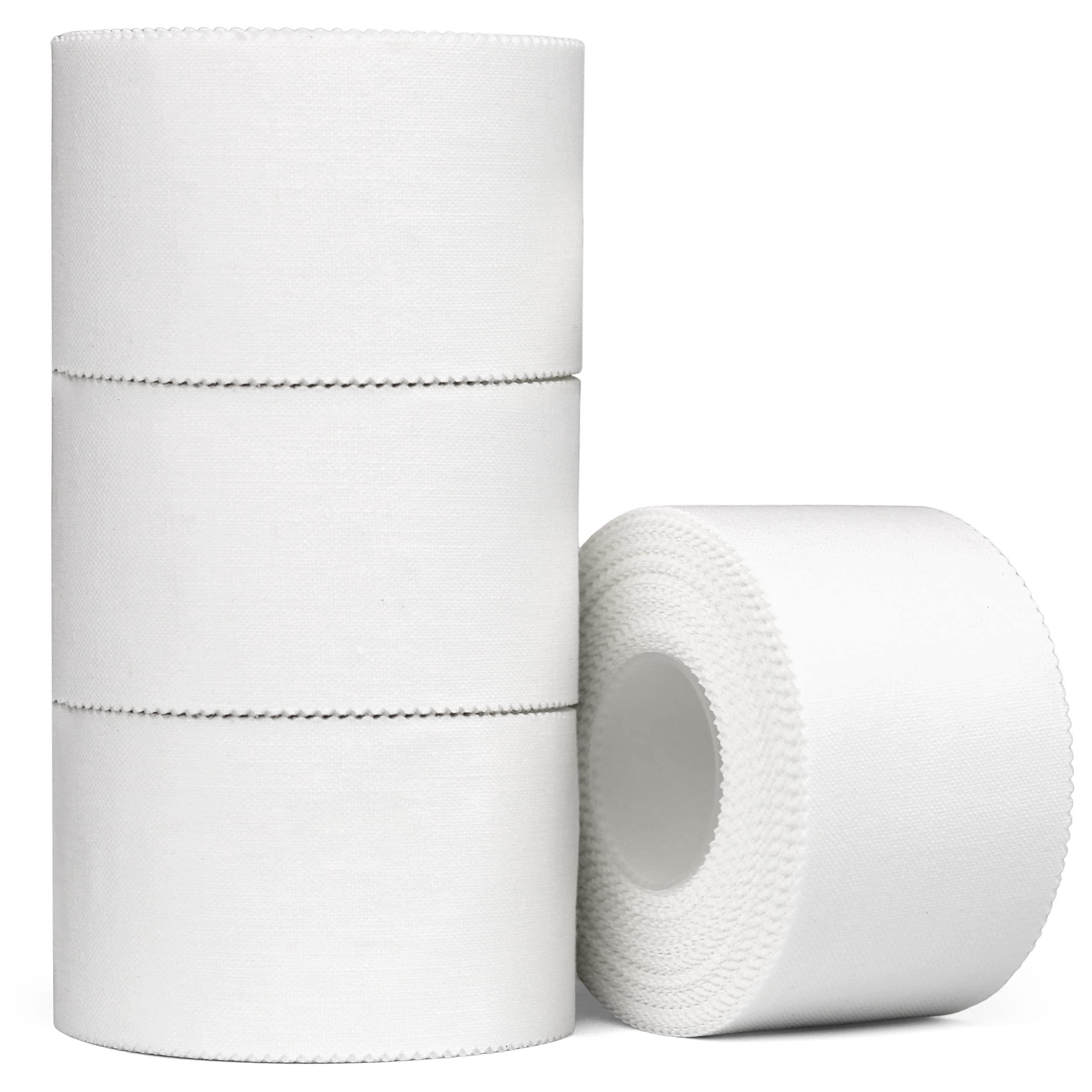 Affordtex Athletic Sports Tape 4 Adhesive Rolls -No-Sticky Residue White Medical Tape - Sport Tape -Skin Friendly Athletic Tape 1.5\" x 10 Yards for Athletes, Coaches, Amateurs (White- 40 Yards)