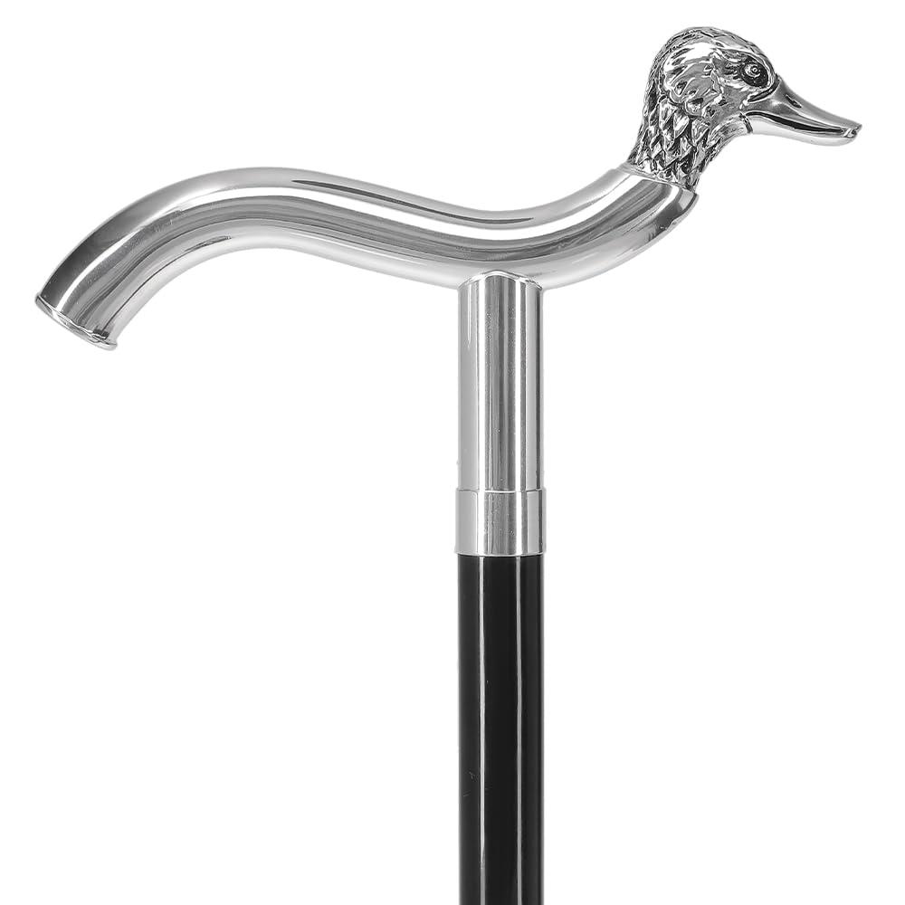 Royal RC Canes Sterling Silver Duck Head Fritz Handle Walking Cane with Black Beechwood Shaft and Collar