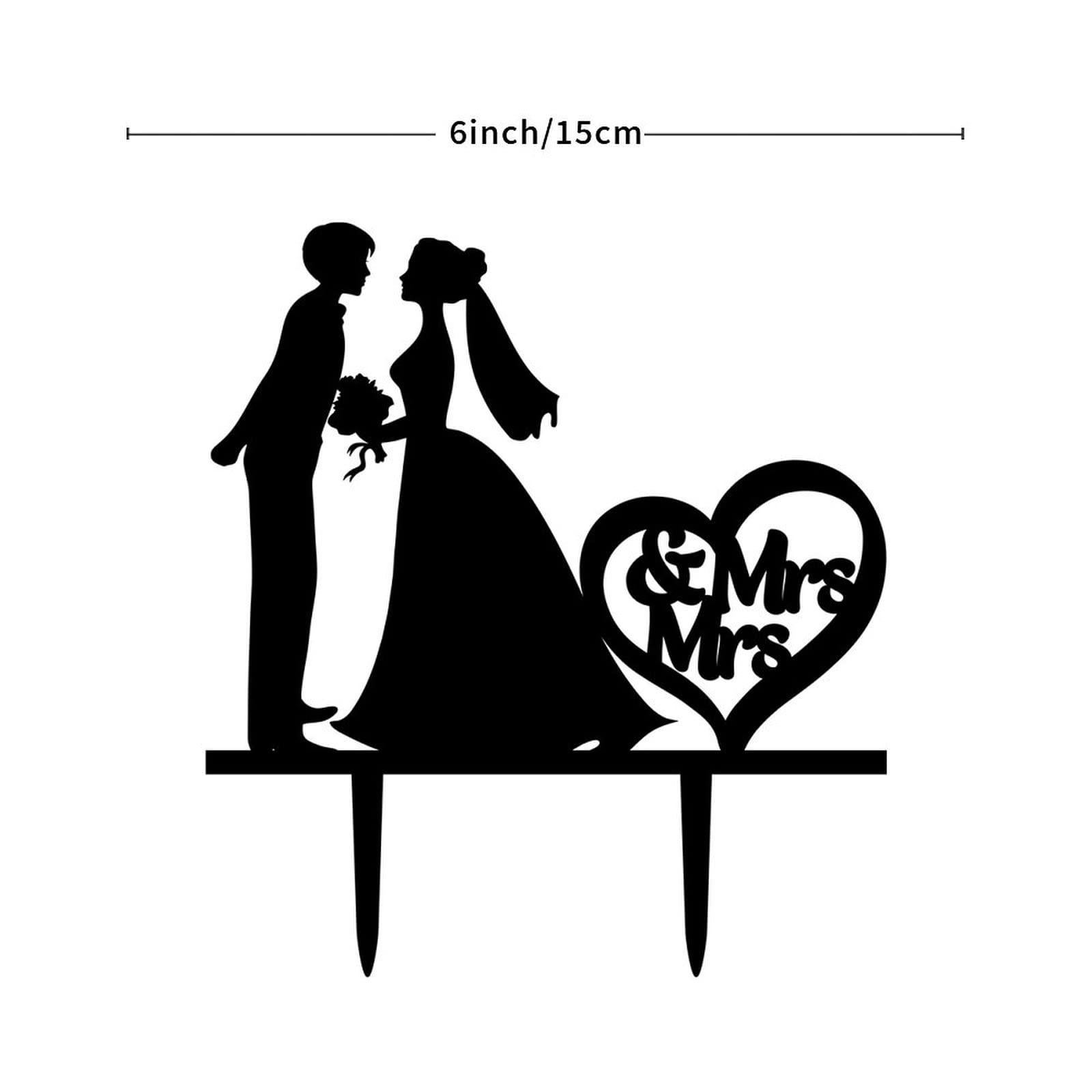 YJHLBHDIAN Two Brides Silhouette Wedding Cake Topper Mrs And Mrs Lesbians Cake Topper for Wedding Bride Couple Rustic Cake Topper Hers Engagement Cake Toppers Funny Custom LGBT Cake Topper Black Acrylic