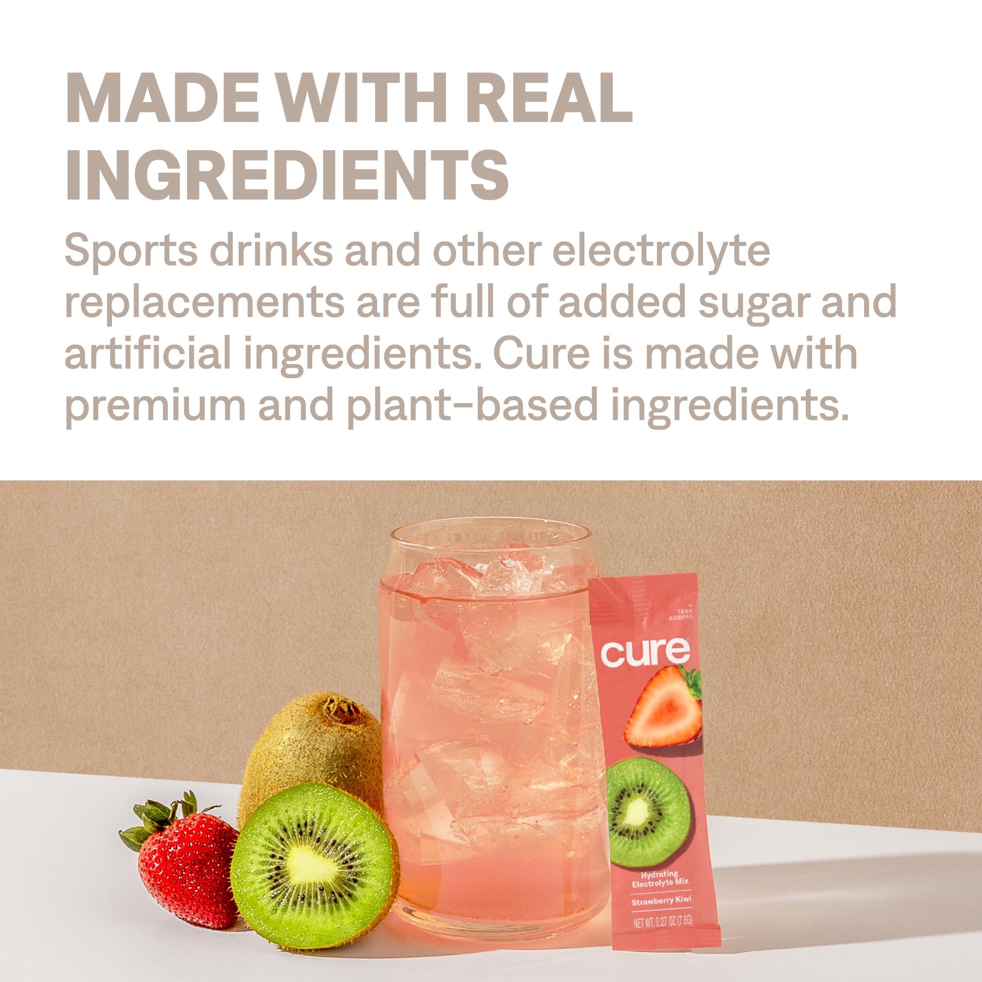 Cure Hydration Cure Hydration | Plant-Based Electrolyte Drink Mix | No Added Sugar | FSA & HSA | Dehydration Relief Powder Made with Coconut Water | Non-GMO | Vegan | 28 Servings Jar - Strawberry Kiwi