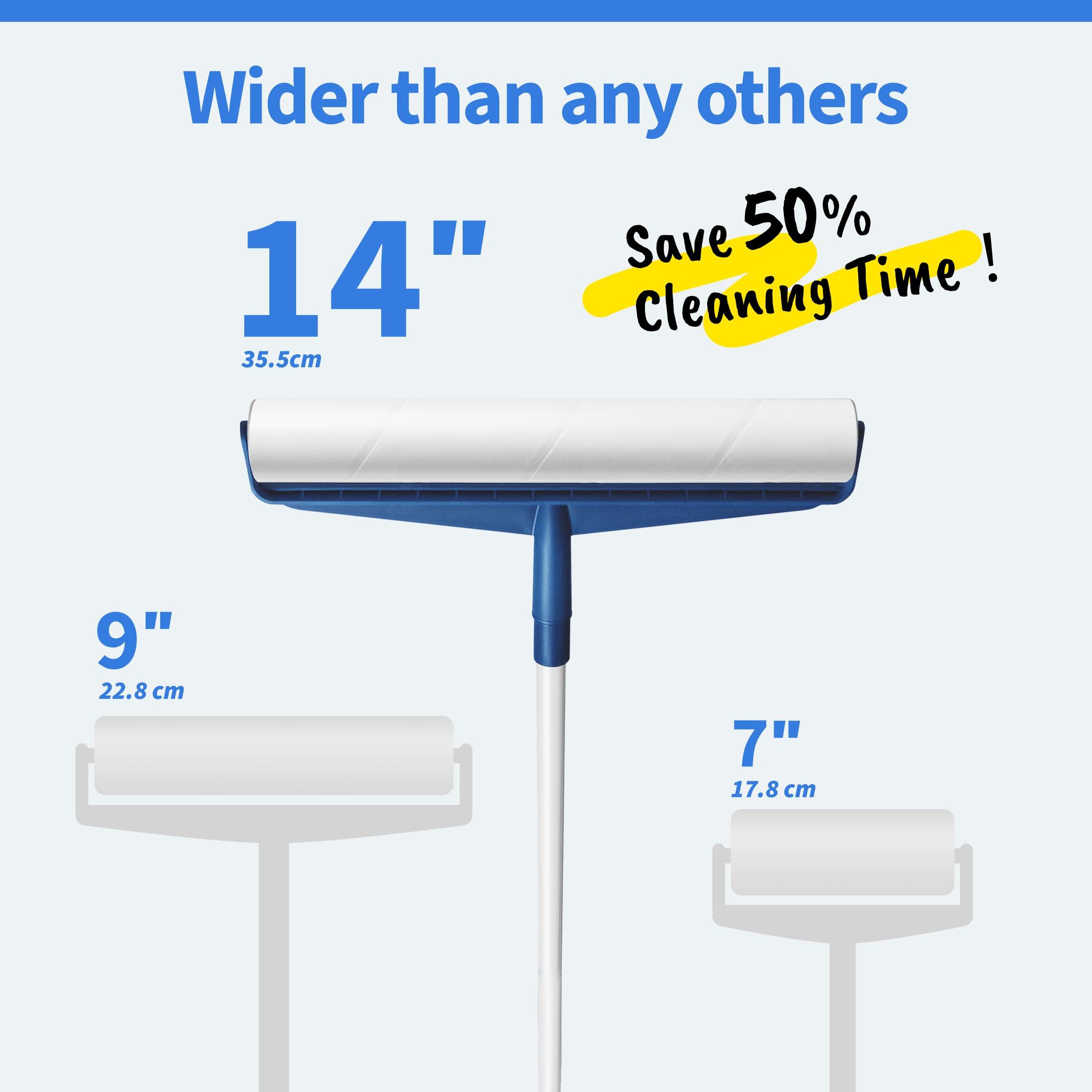 cuddo Extra Large Lint Roller, 14-Inch Ultra-Wide Lint Rollers for pet Hair Extra Sticky, 48 inches Long Pet Hair Removal Tool No Waist Bending, 300 Lint Roller Refills Sheets, Extra Sticky Lint Remover