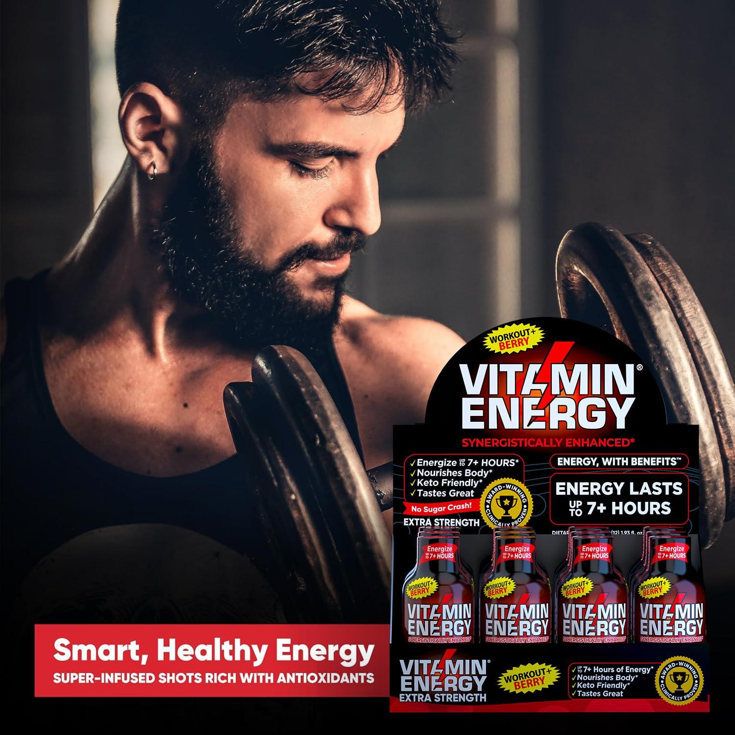 Vitamin Energy Vitamin Energy Pre Workout Drink - Keto Friendly Sugar Free Shots | Natural Clean Green Tea Caffeine with Proprietary Endurance Blend | Energize up to 7+ Hours - Berry - 1.93 Fl Oz- Pack of 48