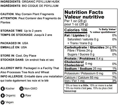 Food to Live Food to Live Organic Psyllium Husk Powder, 12 Ounces Non-GMO, Kosher, Ultra Fine, Unsweetened, Unflavored, Rich in Fiber, Natural Food Thickener, Great for Baking, Raw, Bulk, Vegan, Keto Friendly
