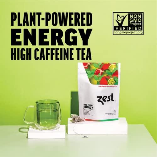 ZEST TEA Zest 135mg High Caffeine Energy Leaf Blend - Pomegranate Mojito Green Tea - 20 Pack Bag - All Natural Strong Flavored Healthy Coffee Alternative Highly Caffeinated Substitute - Perfect for Keto