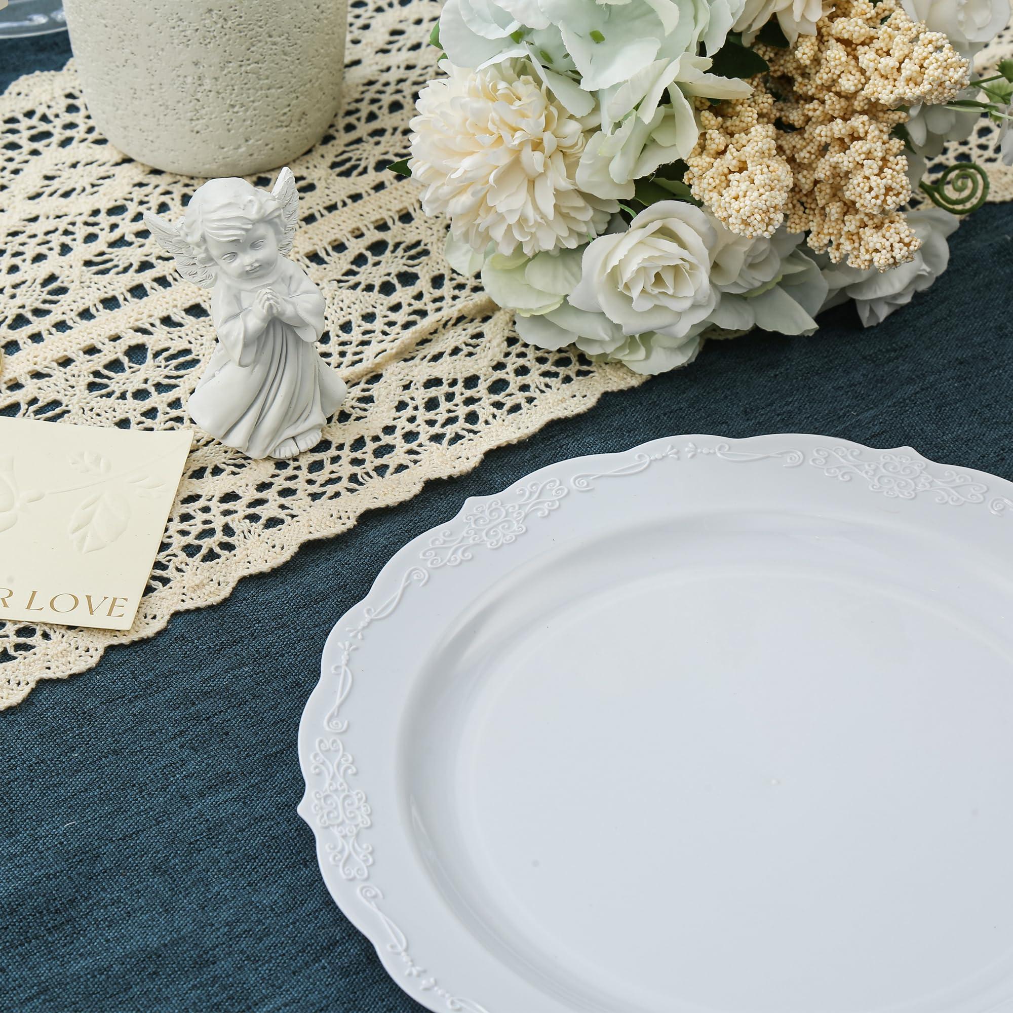 Conflech Conflech 100 Pieces White Plastic Plates - 10.25inch Dinner Disposable Plates - Premium Heavy Duty Hard Disposable Dinner Plates - Party Supplies for Birthdays, Celebrations, Wedding