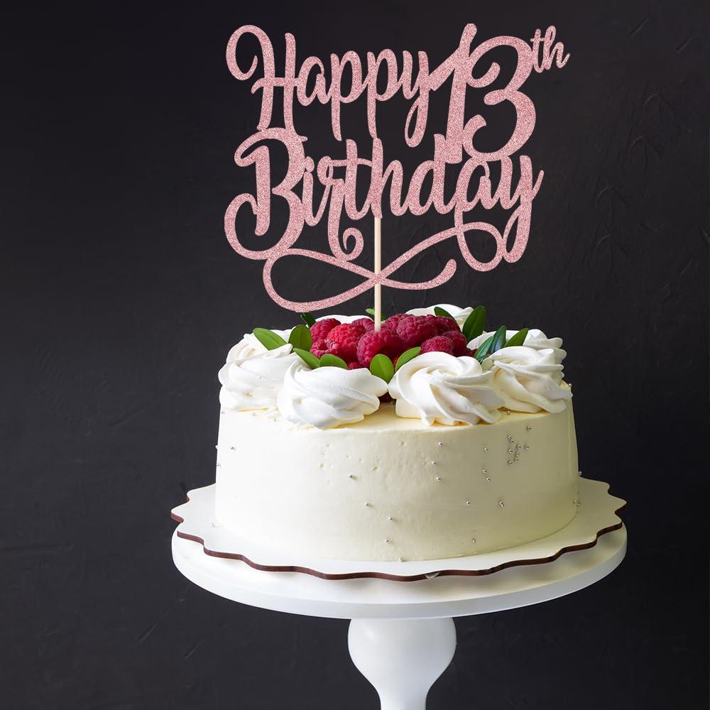 Qertesl Rose gold Happy 13th Birthday Cake Topper,Cheers to 13 Years,happy 13th Birthday Cake Topper,13th Anniversary Cake Topper men and women 13 years old happy birthday Party Decoration