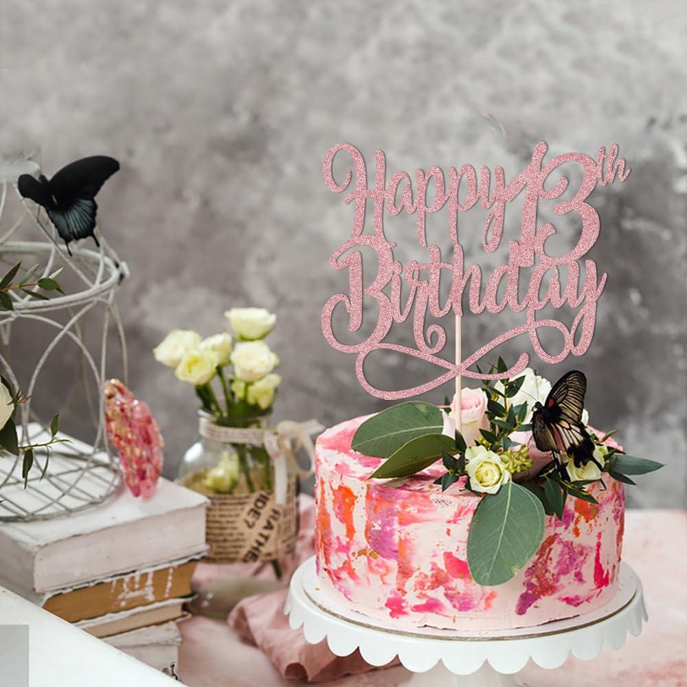 Qertesl Rose gold Happy 13th Birthday Cake Topper,Cheers to 13 Years,happy 13th Birthday Cake Topper,13th Anniversary Cake Topper men and women 13 years old happy birthday Party Decoration