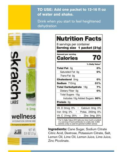 Skratch Labs SKRATCH LABS Wellness Hydration Drink Mix, Lemon and Lime (8 Pack Single Serving), Oral Rehydration Solution, ORS, Vegan, Non-GMO, Gluten Free, Dairy Free, Kosher