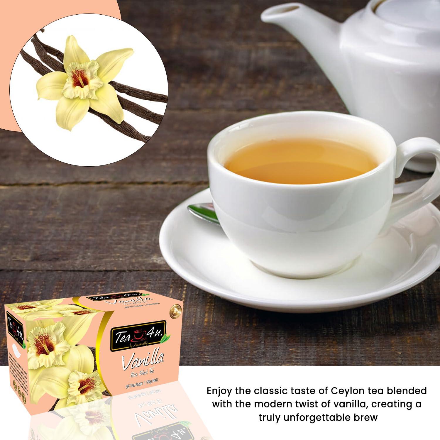 TEA 4U. BY ANVERALLY Tea4U Flavored Black Ceylon TeaBags - Vanilla | Ideal Quality from Sri Lanka\'s Finest Leaves and Expertly Blended - 25 Count