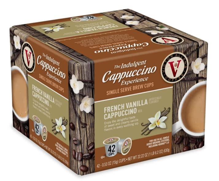 Victor Allen Victor Allen Indulgent French Vanilla Cappuccino Single Serve Cups BUNDLE - 42 Count w/ 5 RECIPES (Package May Vary)