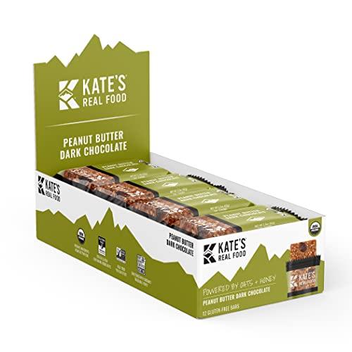 Kate's Kate’s Real Food Organic Energy Bars, Non-GMO, All-Natural Ingredients, Gluten-Free and Soy-Free Healthy Snack with Natural Flavors, Peanut Butter and Dark Chocolate (Pack of 12)