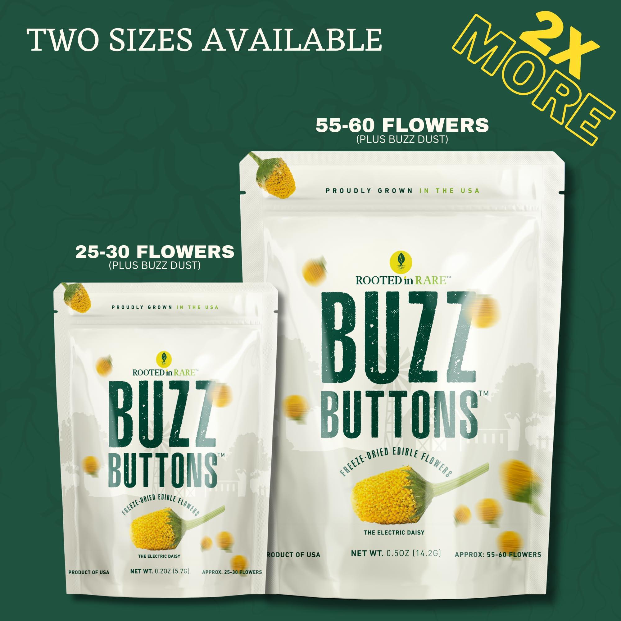 Rooted In Rare Buzz Buttons Edible Flowers for Cocktails | Grown in USA | Spilanthes | Freeze Dried Edible Flowers for Drinks | Szechuan Buttons | Edible Dried Flowers for Drink Garnish | .2oz Pouch