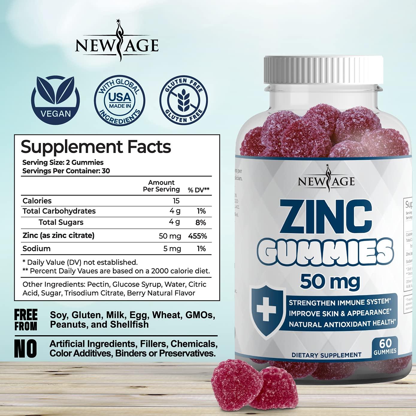 NEW AGE Zinc Gummies - 2 Pack - 50mg High Immune Booster Zinc Supplement, Immune Defense, Powerful Natural Antioxidant, Non-GMO - by New Age (Zinc/Vitamin C)