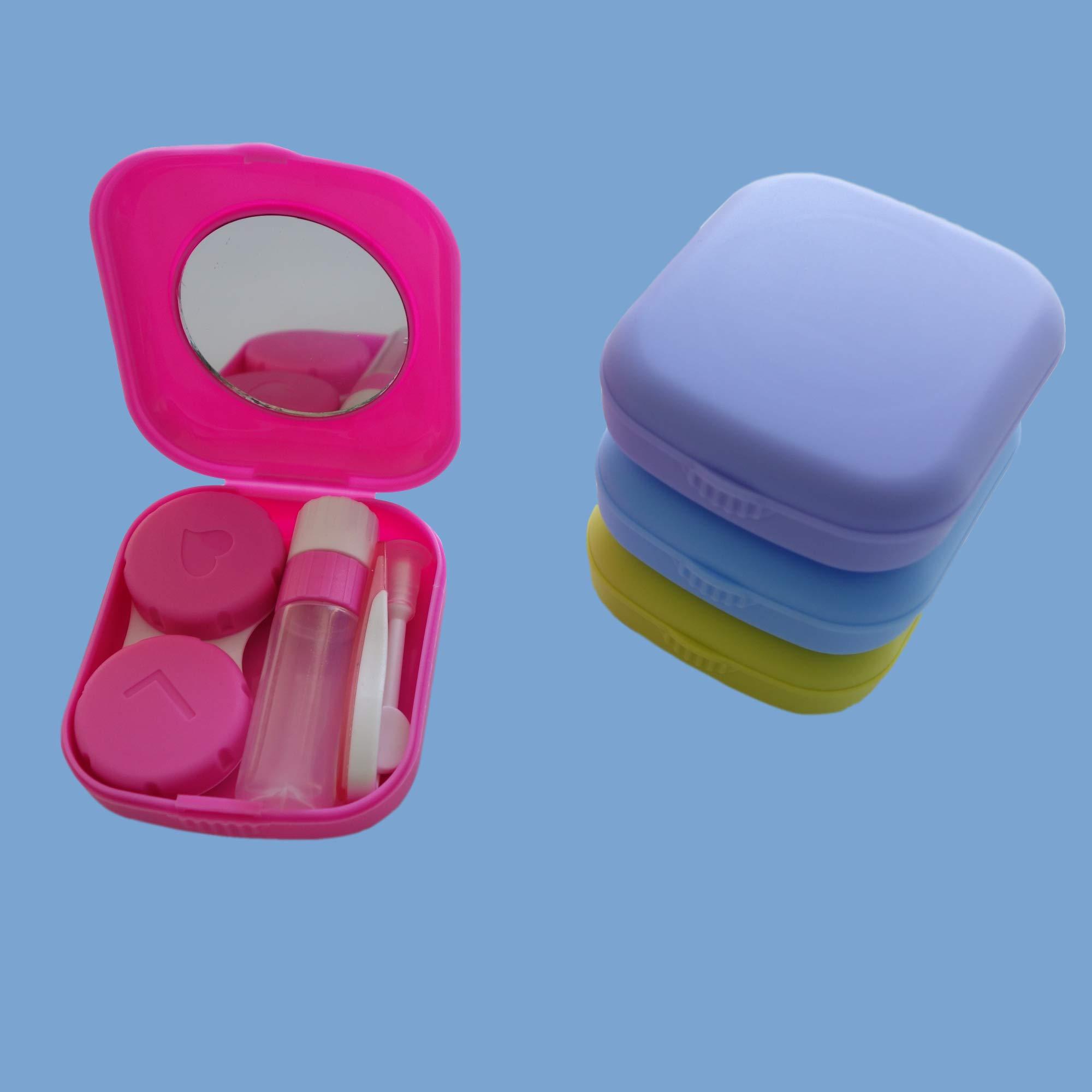 Erewa 4 Pack Colorful Contact Lens Case Kit with Mirror Durable, Compact, Portable Soak Storage Kit