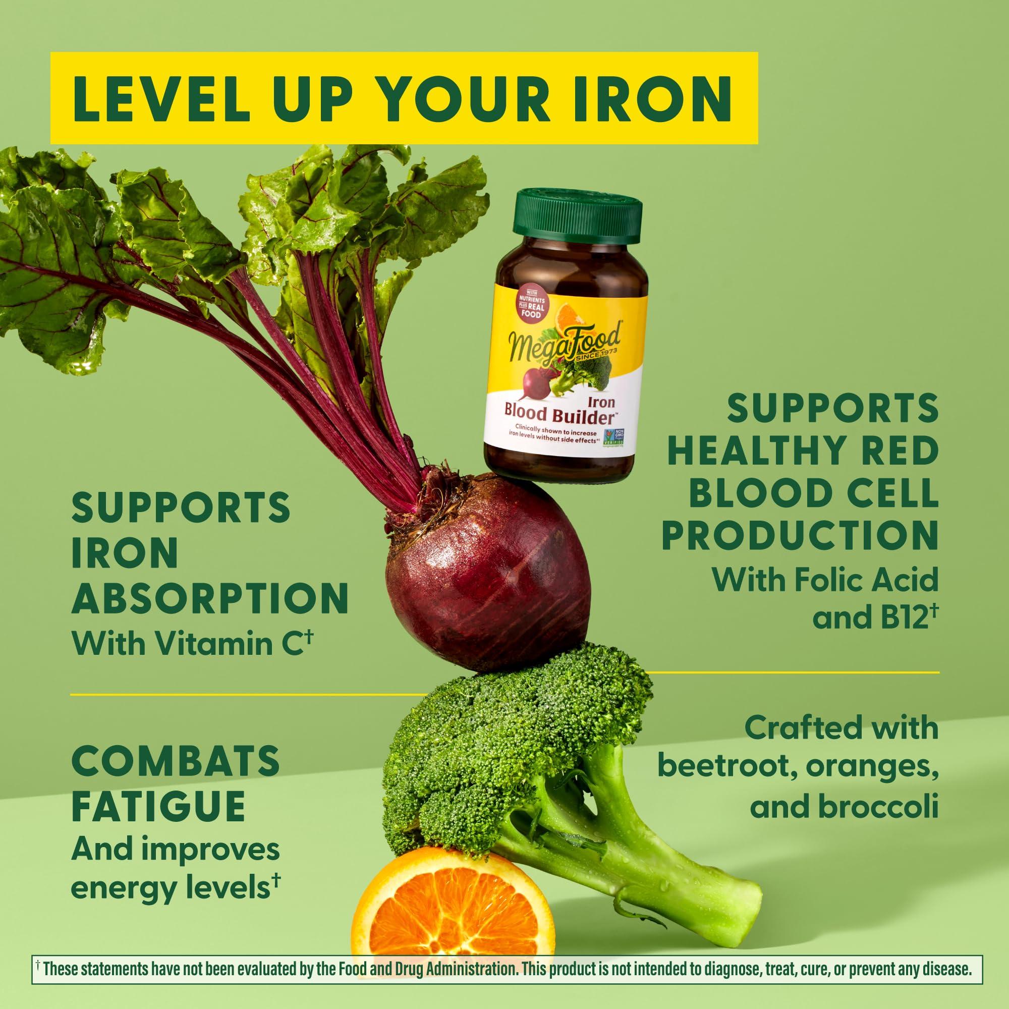 MegaFood MegaFood Blood Builder - Iron Supplement Clinically Shown to Increase Iron Levels without Side Effects - Iron Supplement for Women with Vitamin C, Vitamin B12 and Folic Acid - Vegan - 180 Tabs