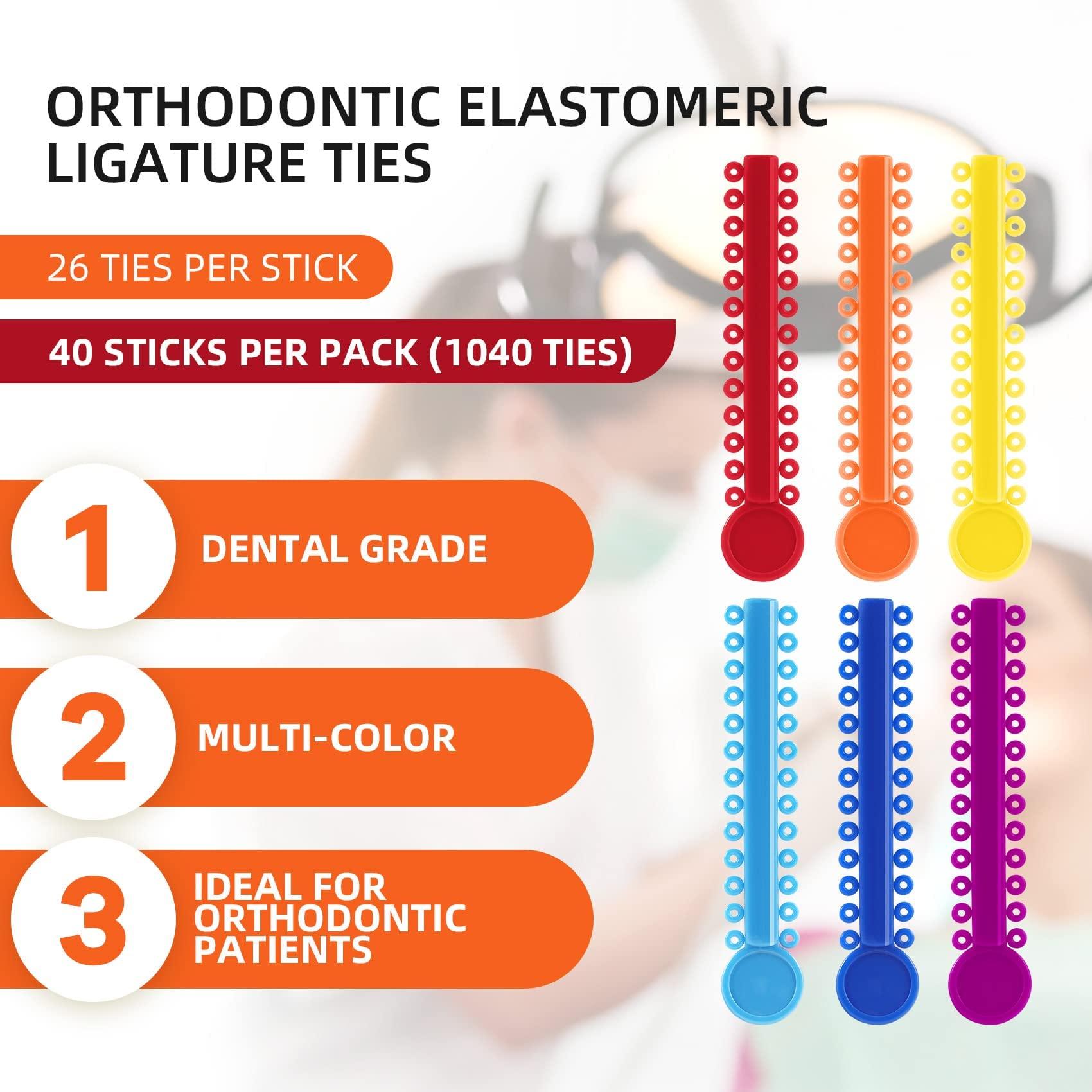 PROTECTOR Dental Orthodontic Ligature Ties Braces 1040 Pcs, Ortho Braces Color Bands Ligature Ties Elastomeric O-Rings for Braces (Multi color)