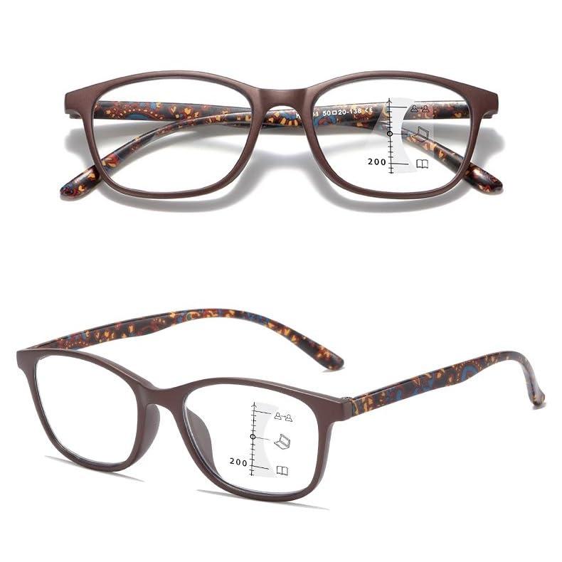 Generic Progressive Multifocal Reading Glasses for Women, Trendy Pattern Print Frames Glasses, Blue Light Blocking Readers (Color : Brown, Size : 1.0x)