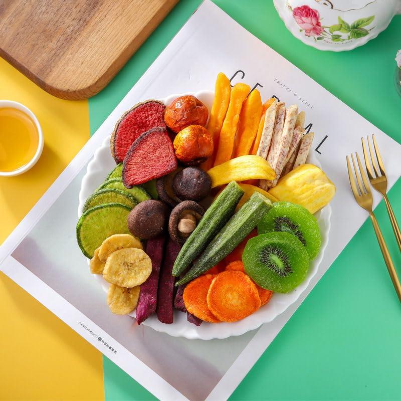 RETBST Crispy Fruits and Vegetables, Dried Fruits and Vegetables, Mixed Fruits, Dried Fruit Chips, Okra, Radish, Banana, Durian, Fig, Crispy Fruit Snacks, Chinese Snack Gift Package (3 Cans)