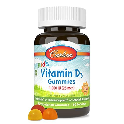 Carlson Carlson - Kid's Vitamin D3 Gummies, 1000 IU (25 mcg), Bone Health & Immune Support, Growth & Development, Vitamin D Gummies, D3 Gummy Vitamins, Natural Fruit Flavors, 60 Vegetarian Gummies