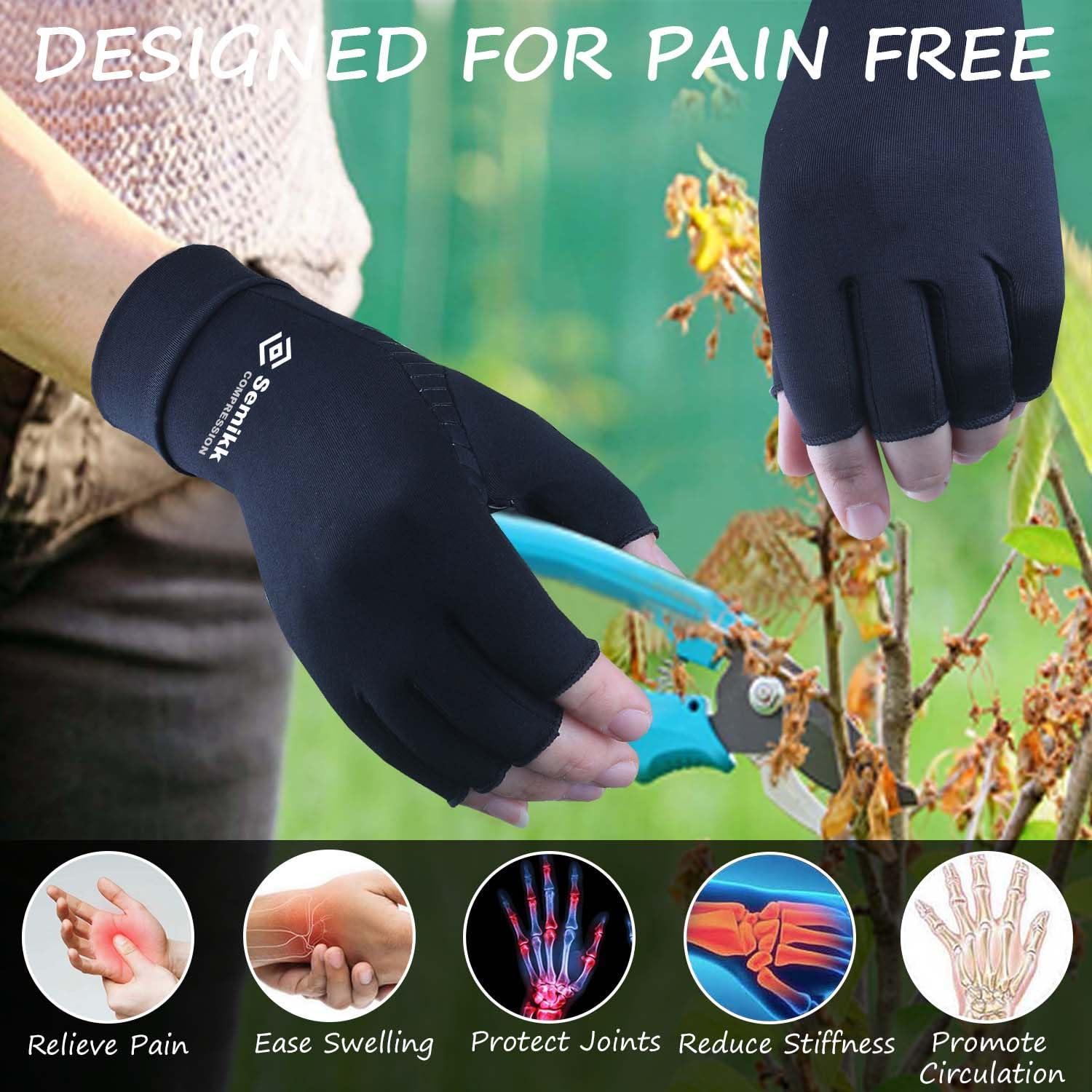 Semikk 2 Pairs Compression Gloves for Women and Men – Copper Arthritis Gloves for Rheumatoid Arthritis Osteoarthritis Carpal Tunnel – Hand Pain Relief and Support – Open Finger (Black, X-Large (2 Pair))