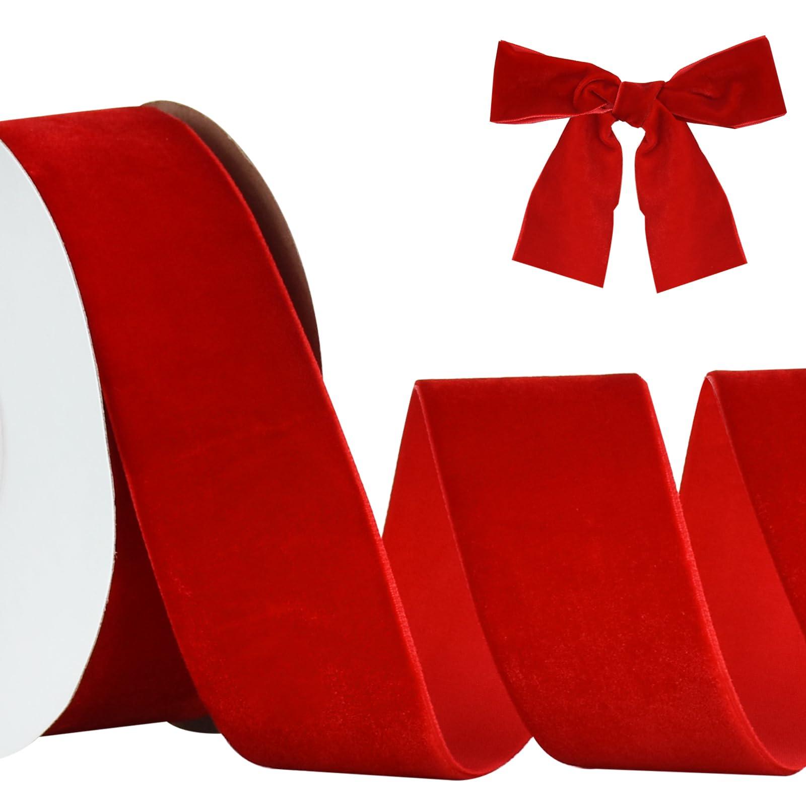 TONIFUL TONIFUL Red Velvet Ribbon 1-1/2 Inch x 10yds, Vintage Velvet Ribbons, for Christmas Wreath Decoration Handmade Craft Ornaments Gift Wrapping & Bow Making, Valentine\'s Day Wedding Bouquet Packaging