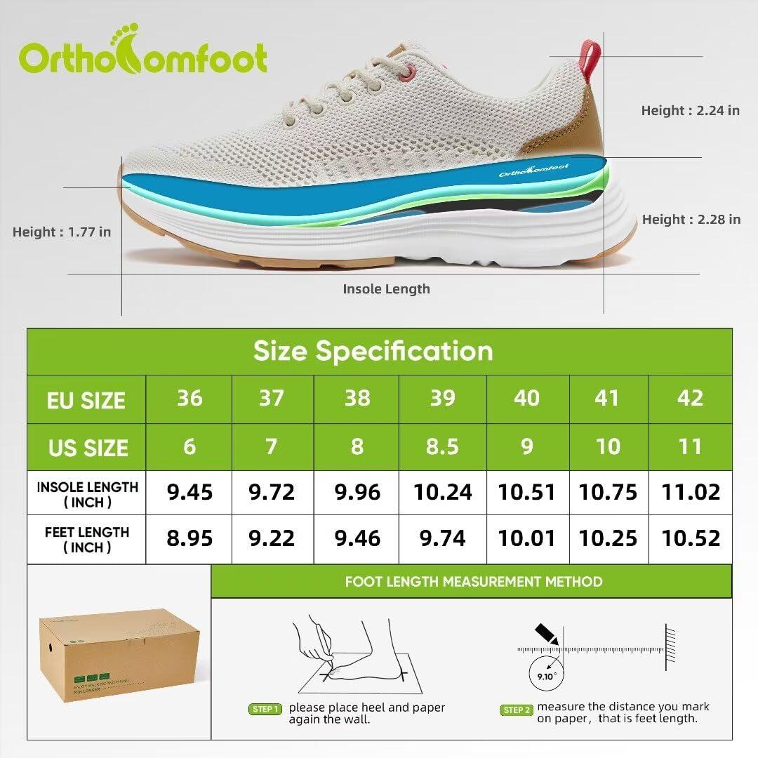 OrthoComfoot Women\'s Orthopedic Walking Shoes with Arch Support: Comfortable Orthotic Running Sneakers for Plantar Fasciitis, Supportive Trip Sneakers with Eva Elastic Thick Sole Beige Size 8