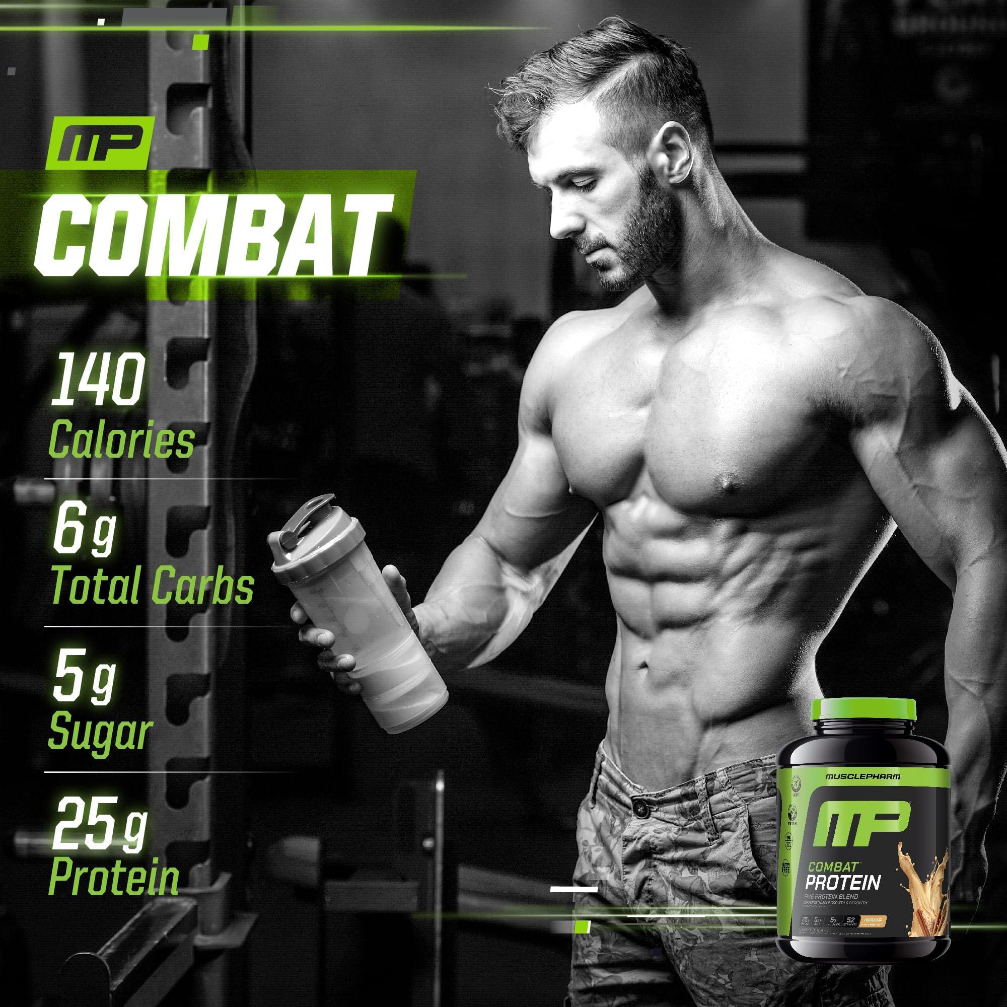 Muscle Pharm MusclePharm Combat Protein Powder, Horchata Flavor, Fuels Muscles for Productive Workouts, 5 Protein Sources Including Whey Protein Isolate & Egg Albumin, Gluten Free, 4 lb, 52 Servings