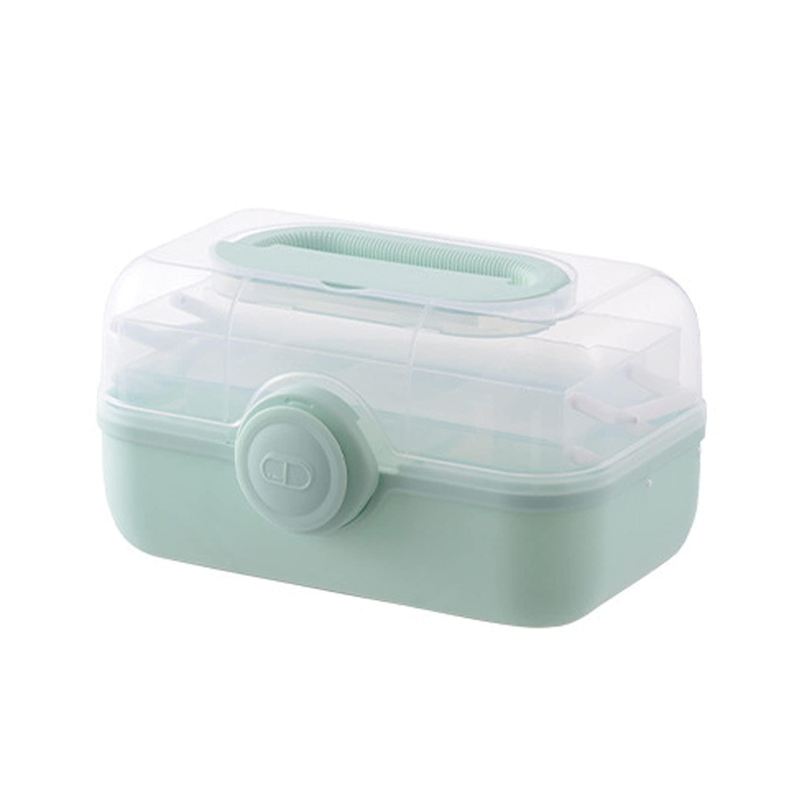 PerGar PerGar Plastic Medicine Box, First Aid Box, Plastic Medicine Cabinet Storage Box with Compartments, 3 Tier Emergency First Aid Kit Organizer, Transparent Lockable Lid, Medicine Box(Green)