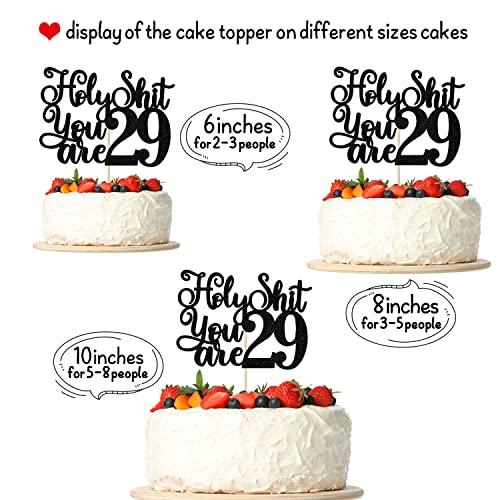 Jenrtvis Happy 29th Birthday Cake Topper, 29 & Feeling Fine, Cheers to 29 Years Cake Decorations, Funny 29th Birthday Decorations Men Women Black Glitter