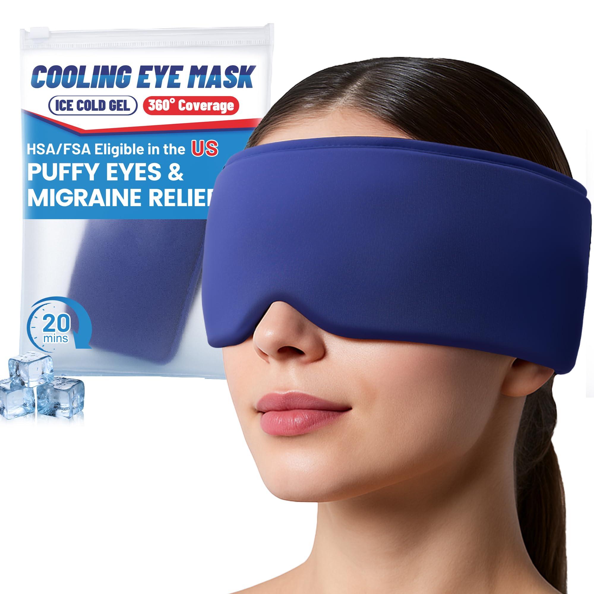 FACEMOON Migraine Relief Cooling Eye Mask- Cold Compress, Ice Cold Sleep Mask for Puffy Eyes, Dark Circles, Migraine & Headache Relief, Soft Thick Gel for Long Lasting Comfort FSA HSA Eligible-Blue