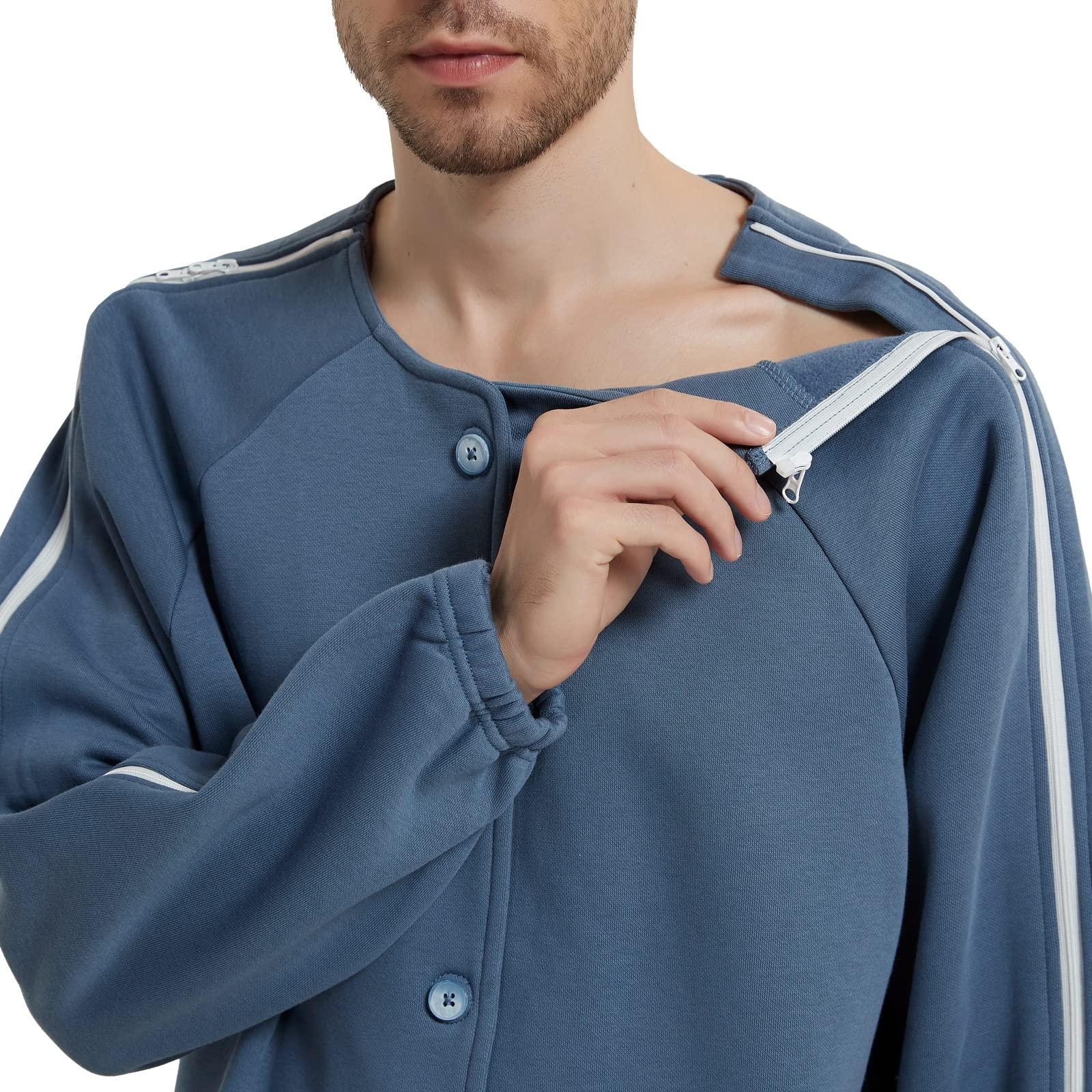 YOSINISO YOSINISO Bedridden Patient Clothing, Fleece Lining Warm Double Slider Zipper Tearaway Disability Clothing for Post Surgery Dialysis Rehab Elderly Wheelchair Fracture Hospital Gowns for Men