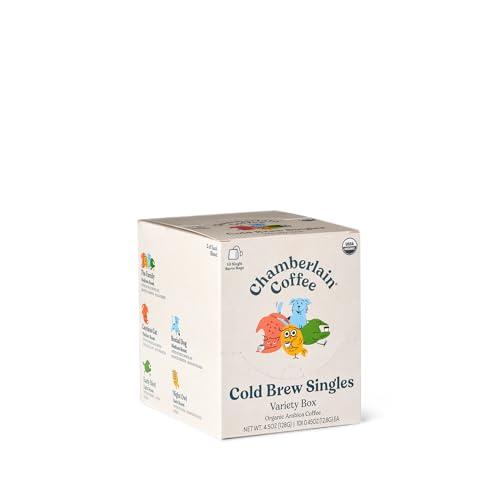 Chamberlain Coffee Chamberlain Coffee Variety Box Single Serve Bags - Includes 5 Blends, Original Family Blend, Early Bird Blend, Night Owl Blend, Careless Cat Blend, Social Dog Blend - 10 Single Serve Cold Brew Sachets