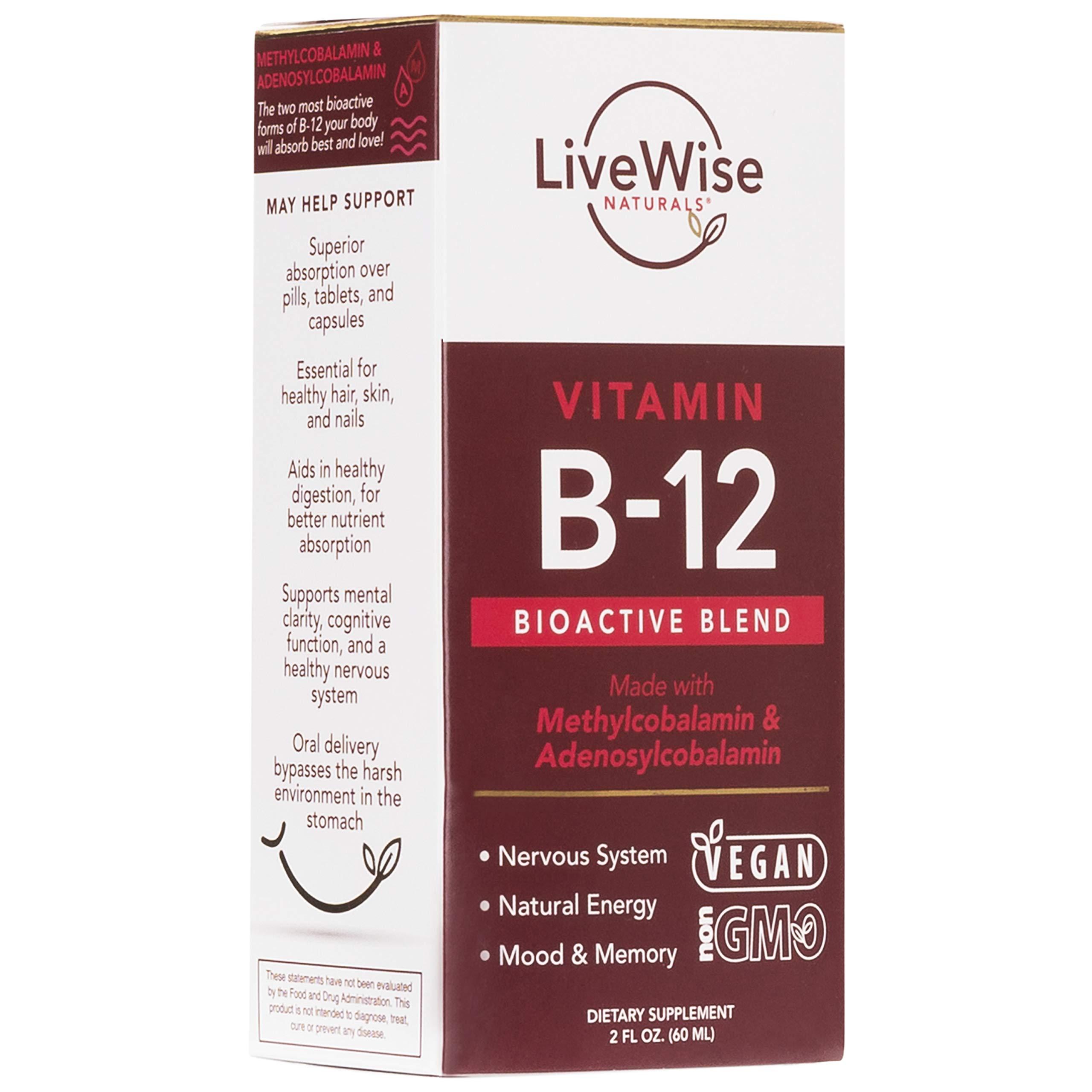 Live Wise Naturals Liquid B12 Vitamin Sublingual – All-Natural Liquid Vitamin Vegan B12 Drops – Non-GMO Adenosylcobalamin Methylcobalamin B12 Supplement – Boost Your Immune System, Metabolism, Energy and Focus!