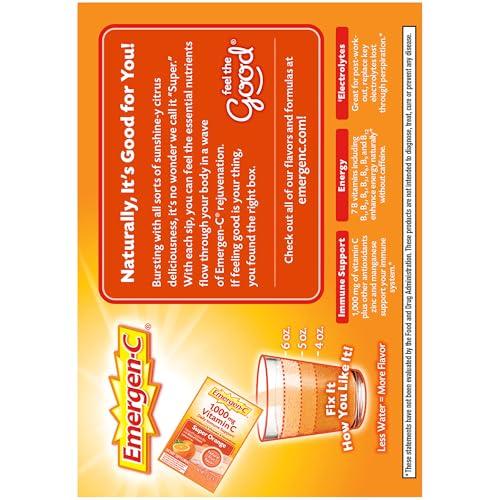 Emergen-C Emergen-C 1000mg Vitamin C Powder for Daily Immune Support Caffeine Free Vitamin C Supplements with Zinc and Manganese, B Vitamins and Electrolytes, Super Orange Flavor -60 Count(Pack of 1)