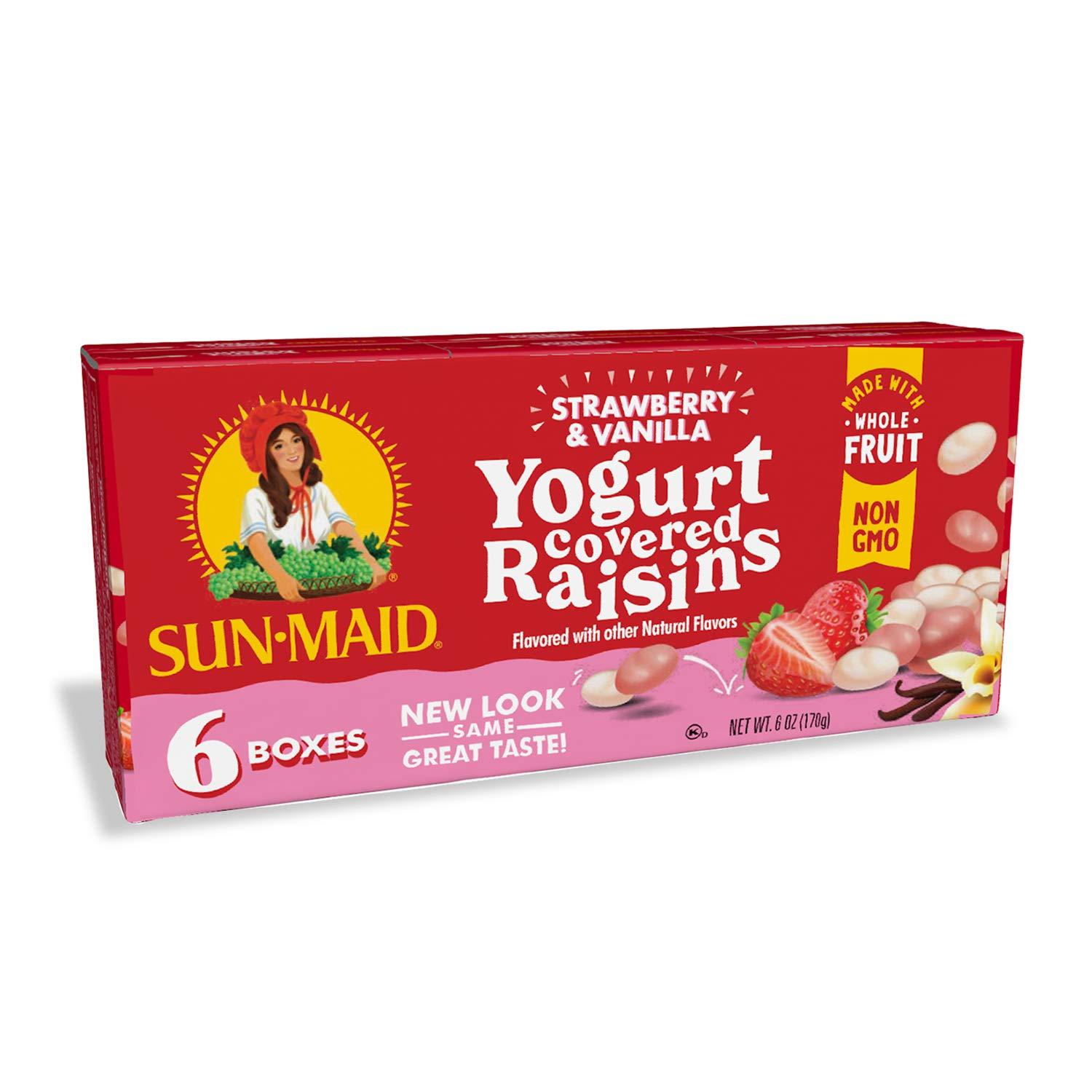 Sun-Maid Sun-Maid Strawberry & Vanilla Yogurt Coated Raisins - (6 Pack) 1 oz Snack-Size Box - Yogurt Covered Dried Fruit Snack for Lunches and Snacks