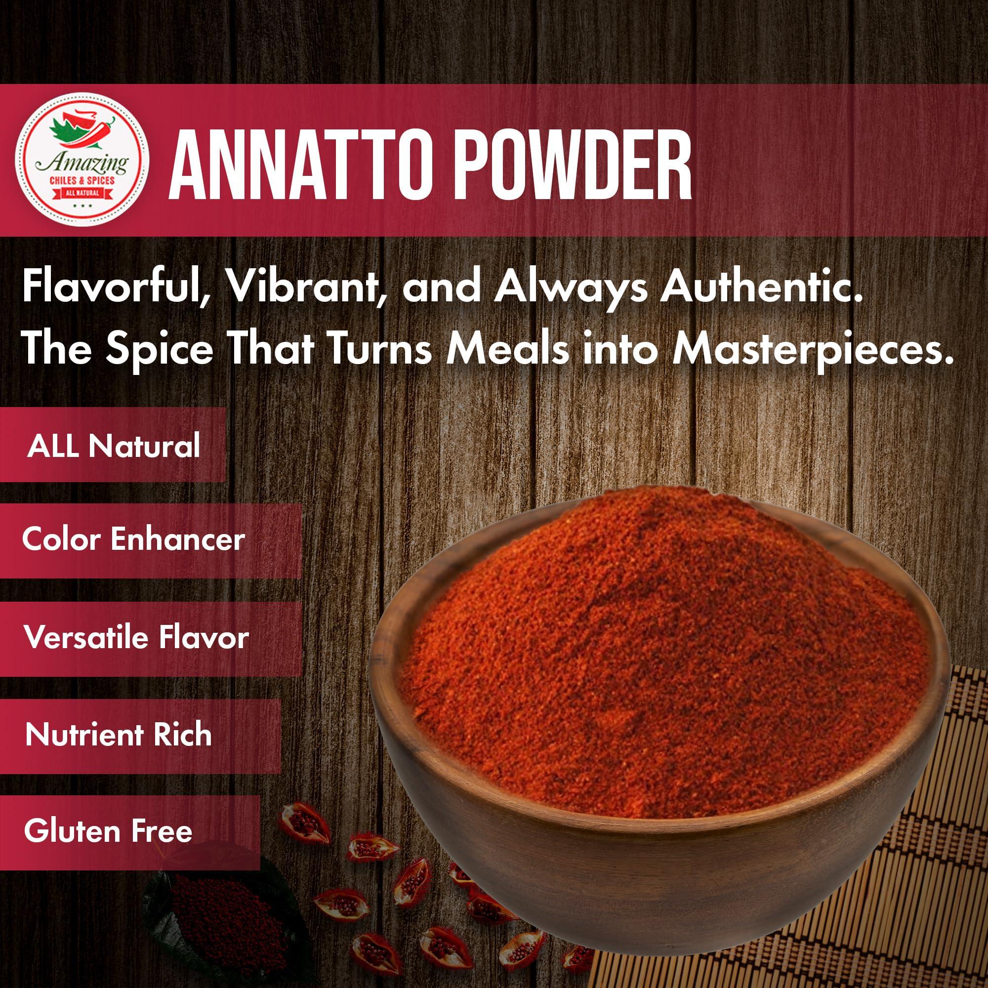 Amazing Chiles & Spices Achiote Powder – Ground Annatto Seeds 8oz Great for Adding Color and Mild Flavor in Soup, Stews, Meats and Mexican Recipes